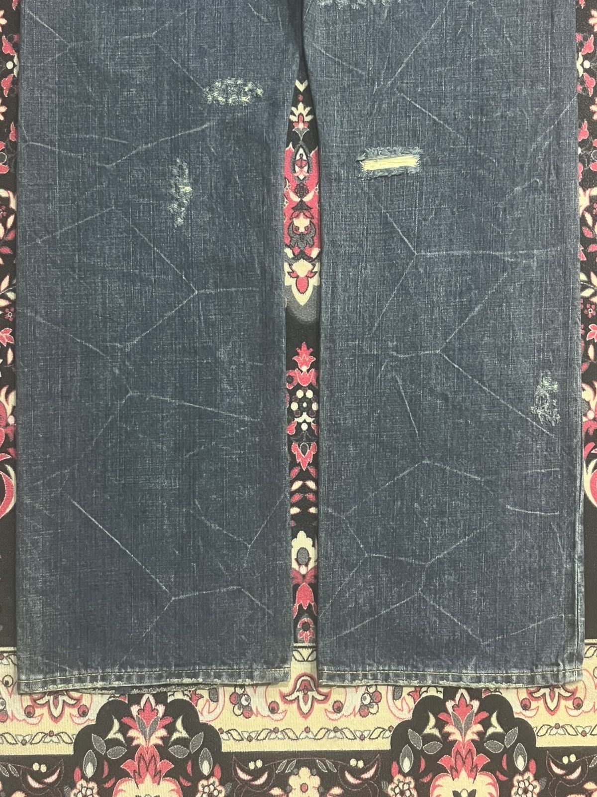 GOSTAR DE FUGA Co&Lu Cracked Distressed Big Slogan Dark Blue Loose Jeans Size US 31 - 10 Thumbnail