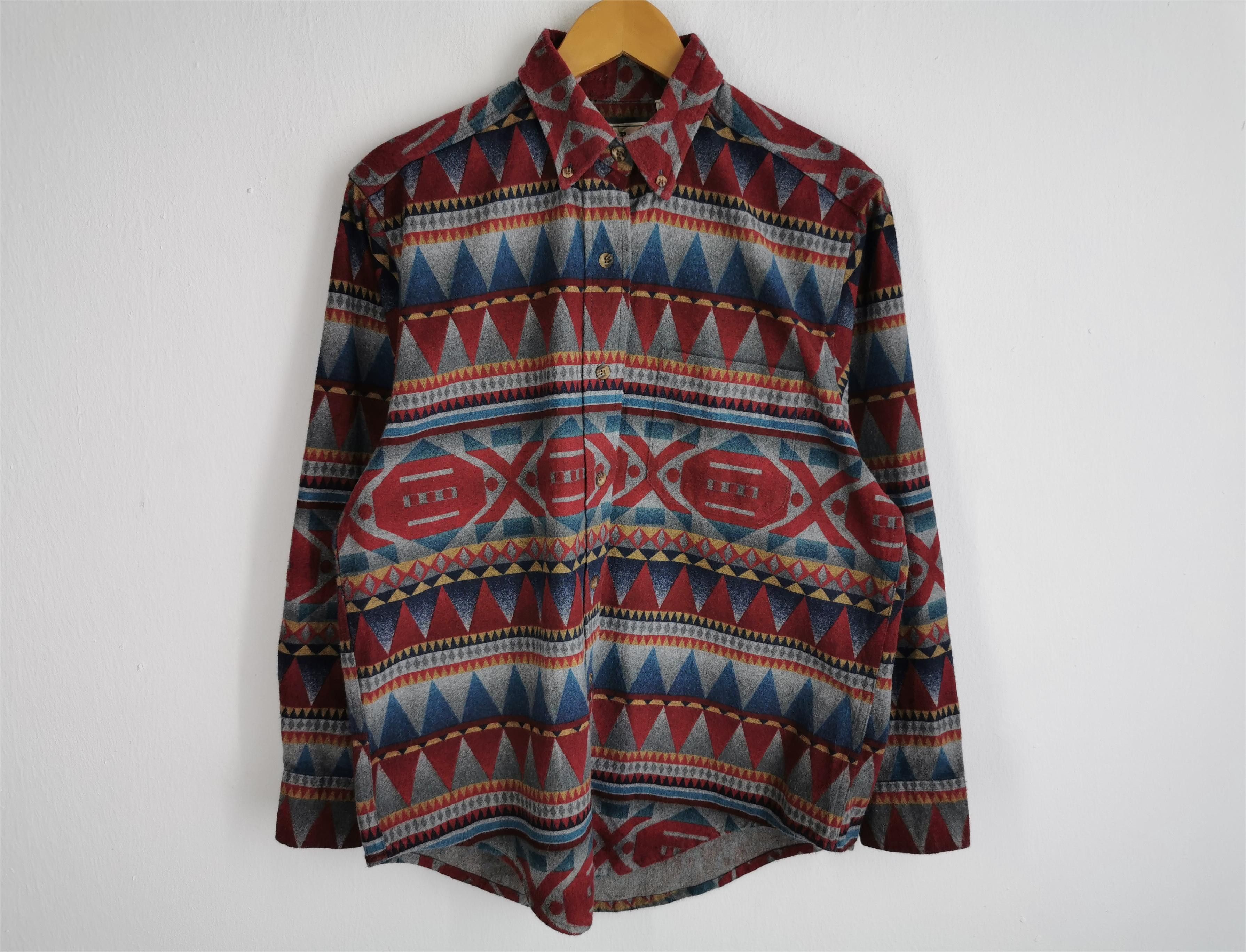 Vintage 90s LL Bean Navajo Design Button Shirt Made In USA
