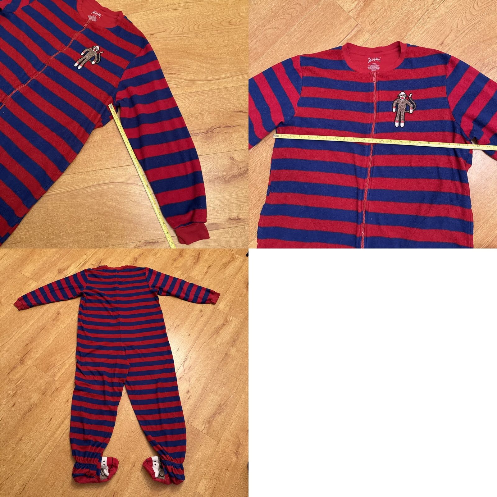Vintage Nick & Nora Adult 1-Pc. Sock Monkey Fleece Footed Sleepwear Large Red & Blue Womens Boys Girls Mens Size L / US 10 / IT 46 - 8 Thumbnail