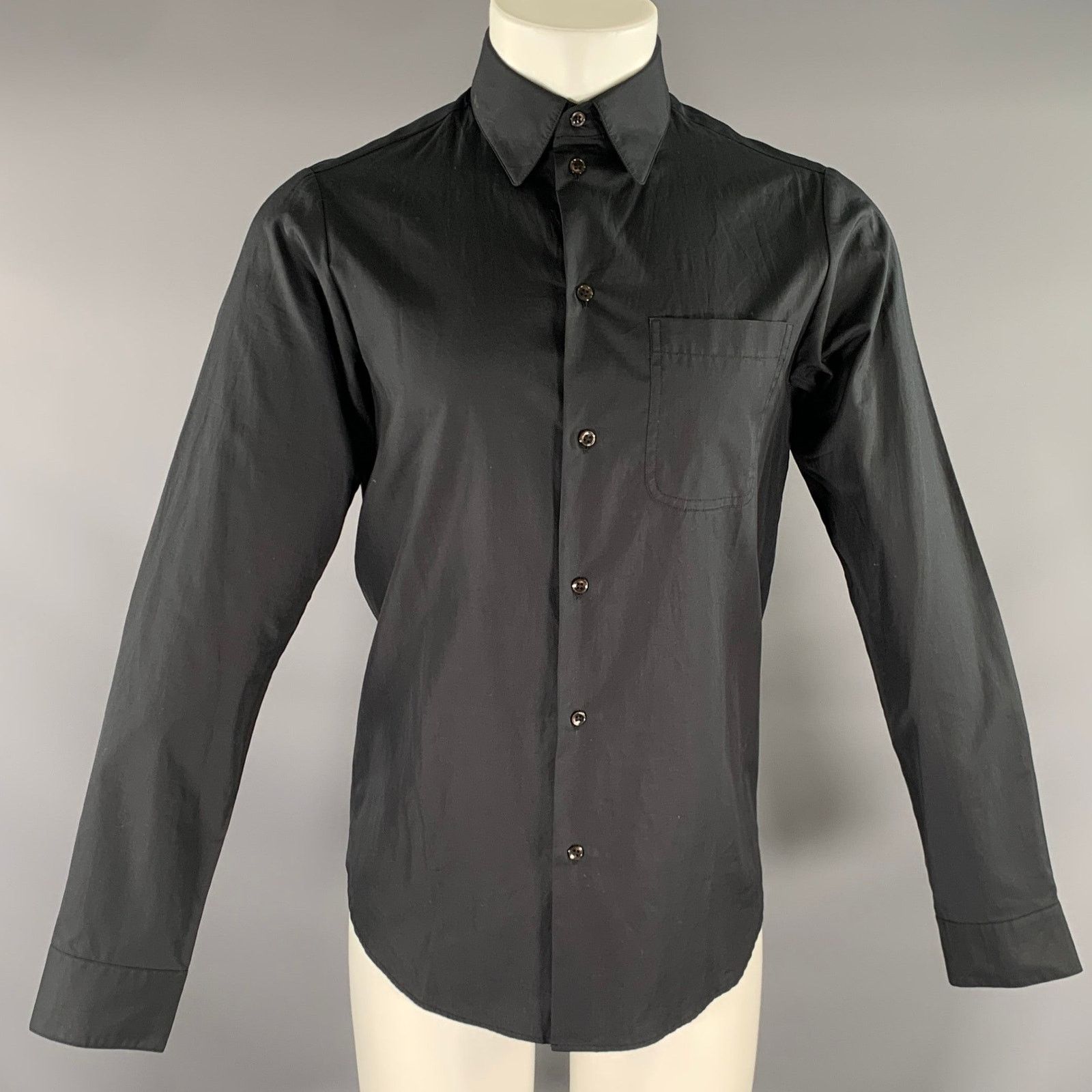 A.P.C. A.P.C. Size M Black Cotton Pointed Collar Long Sleeve Shirt Size US M / EU 48-50 / 2 - 1 Thumbnail