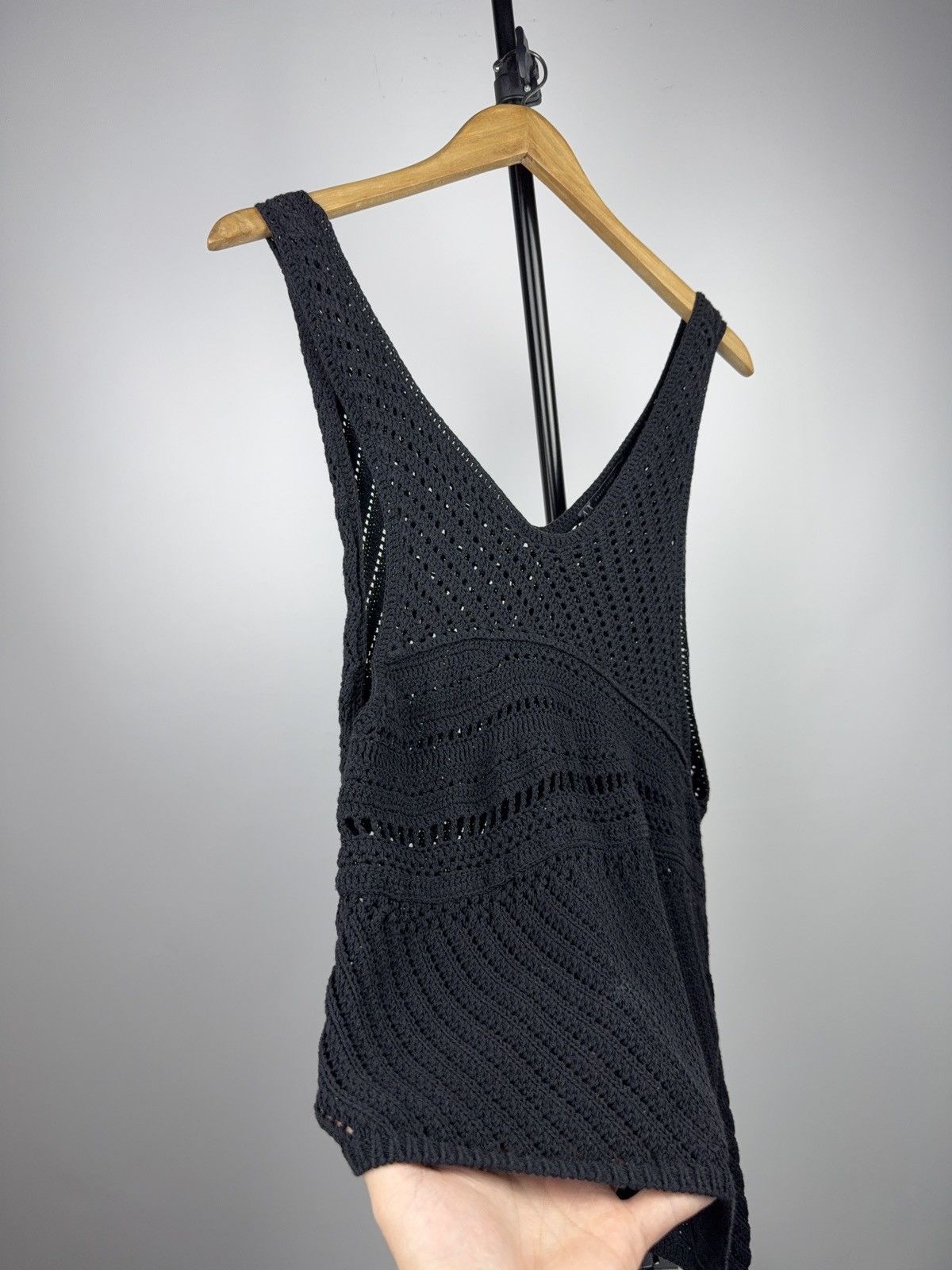 Armani Exchange Armani Exchange Black Knit Crochet Asymmetric Tank Top Size S / US 4 / IT 40 - 4 Thumbnail