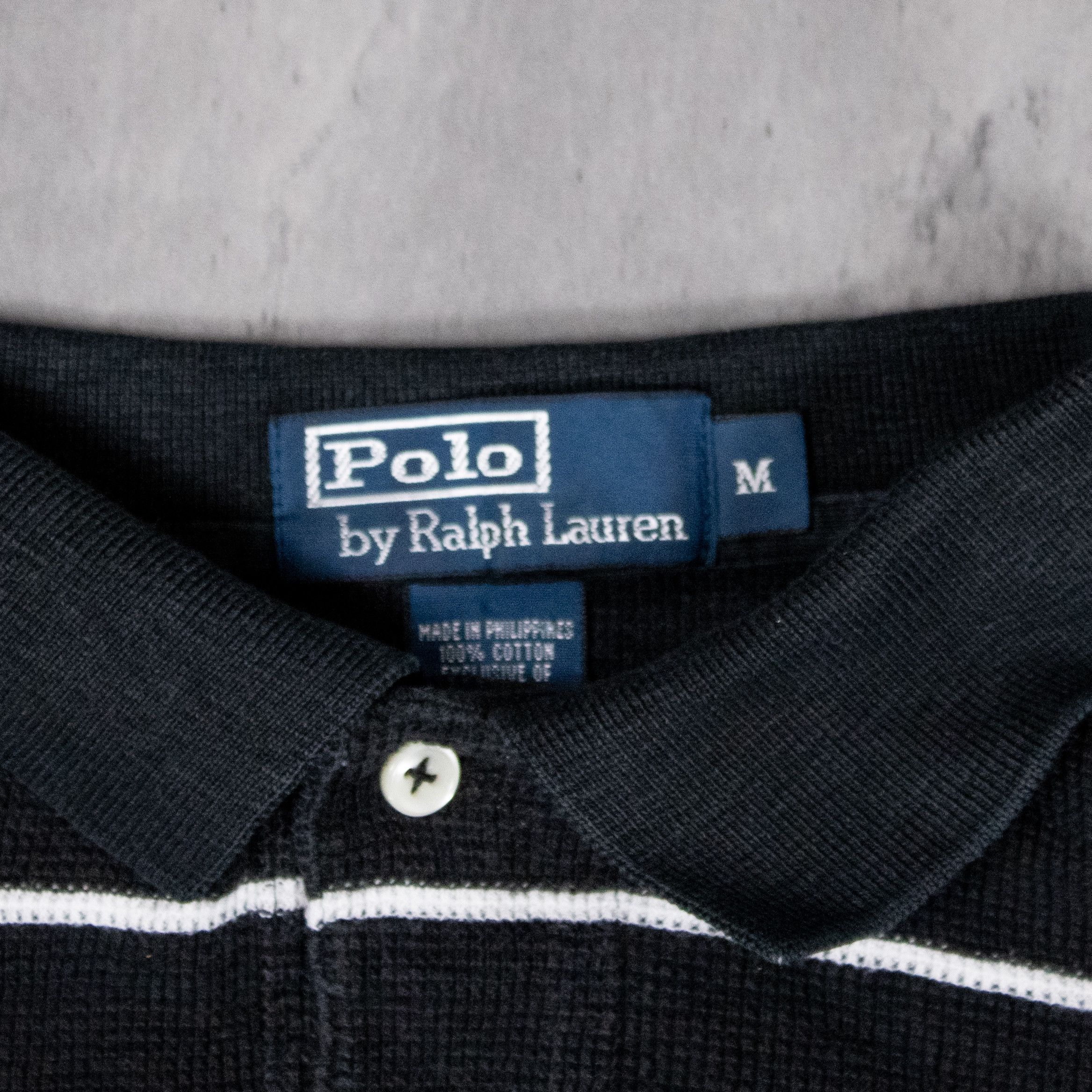 Polo Ralph Lauren Vintage 1990’s Polo Ralph Lauren Striped Cropped Black Polo Size US L / EU 52-54 / 3 - 4 Thumbnail