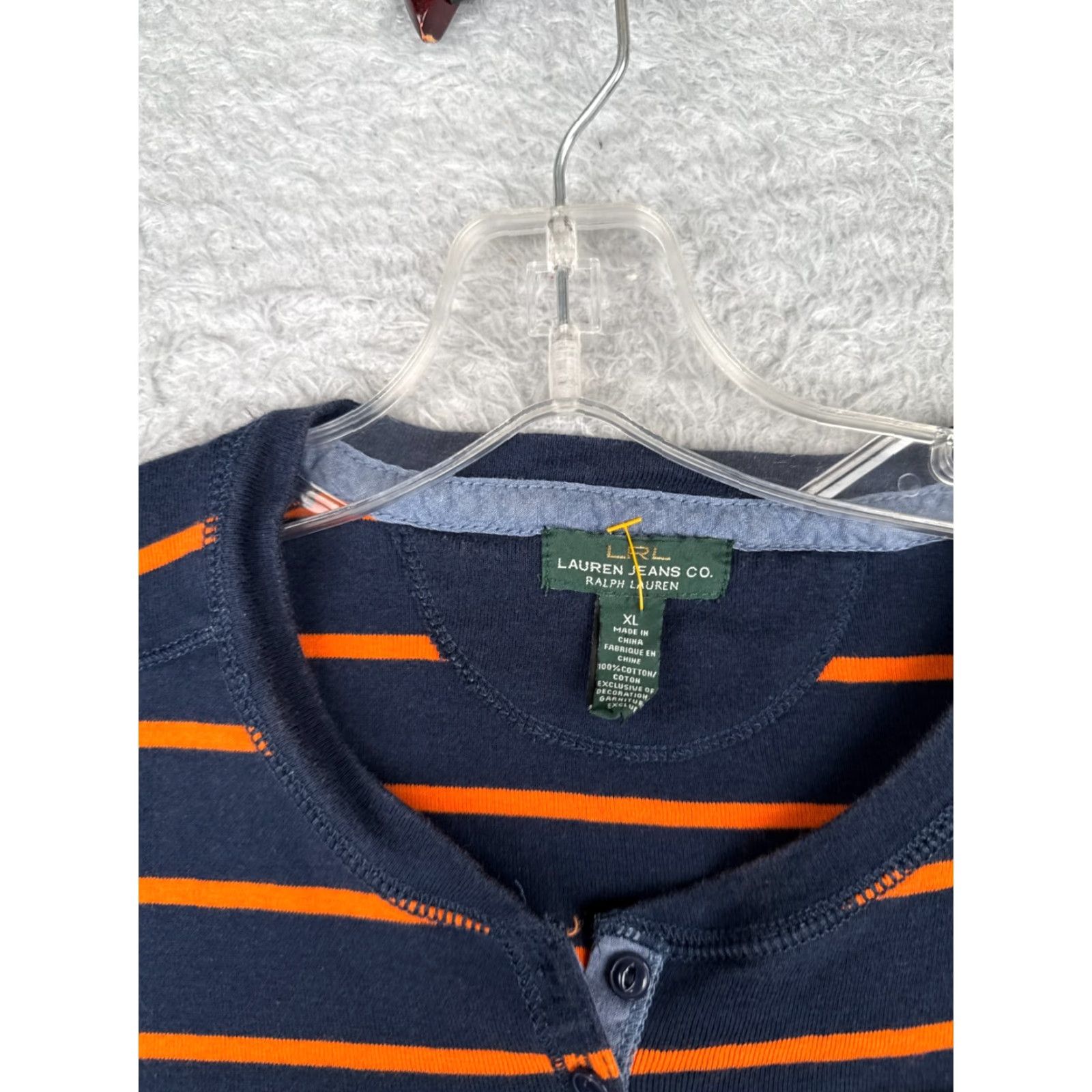 CO Lauren Jeans Co Shirt Women XL Blue Orange Stripe 3/4 Sleeve Cotton Henley Casual Striped Womens Size XL / US 12-14 / IT 48-50 - 7 Thumbnail