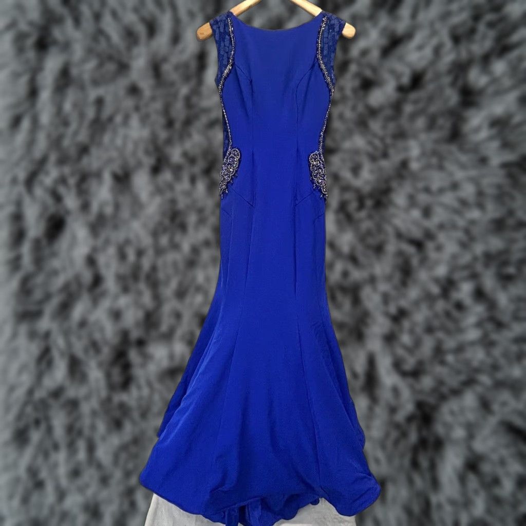 Mac Duggal Mac Duggal Women's Prom Pageant Gown Dress Size 4 Mermaid Blue Sleeveless Open Back Long Skirt Size 27" / US 4 / IT 40 - 1 Thumbnail