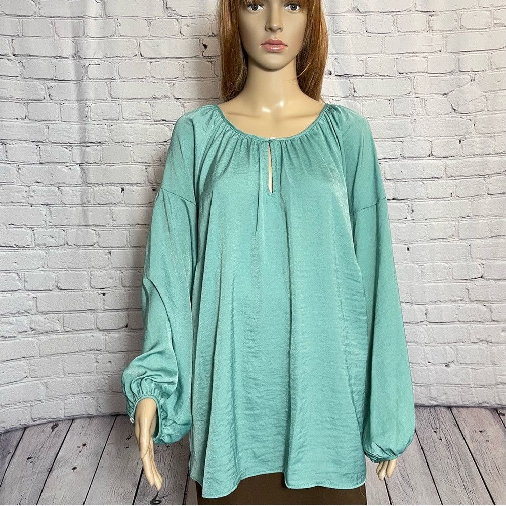 Vince Camuto NWT New $89 Vince Camuto Keyhole Rumple Satin Teal Blouse S Size XXL / US 16-18 / IT 52-54 - 3 Thumbnail