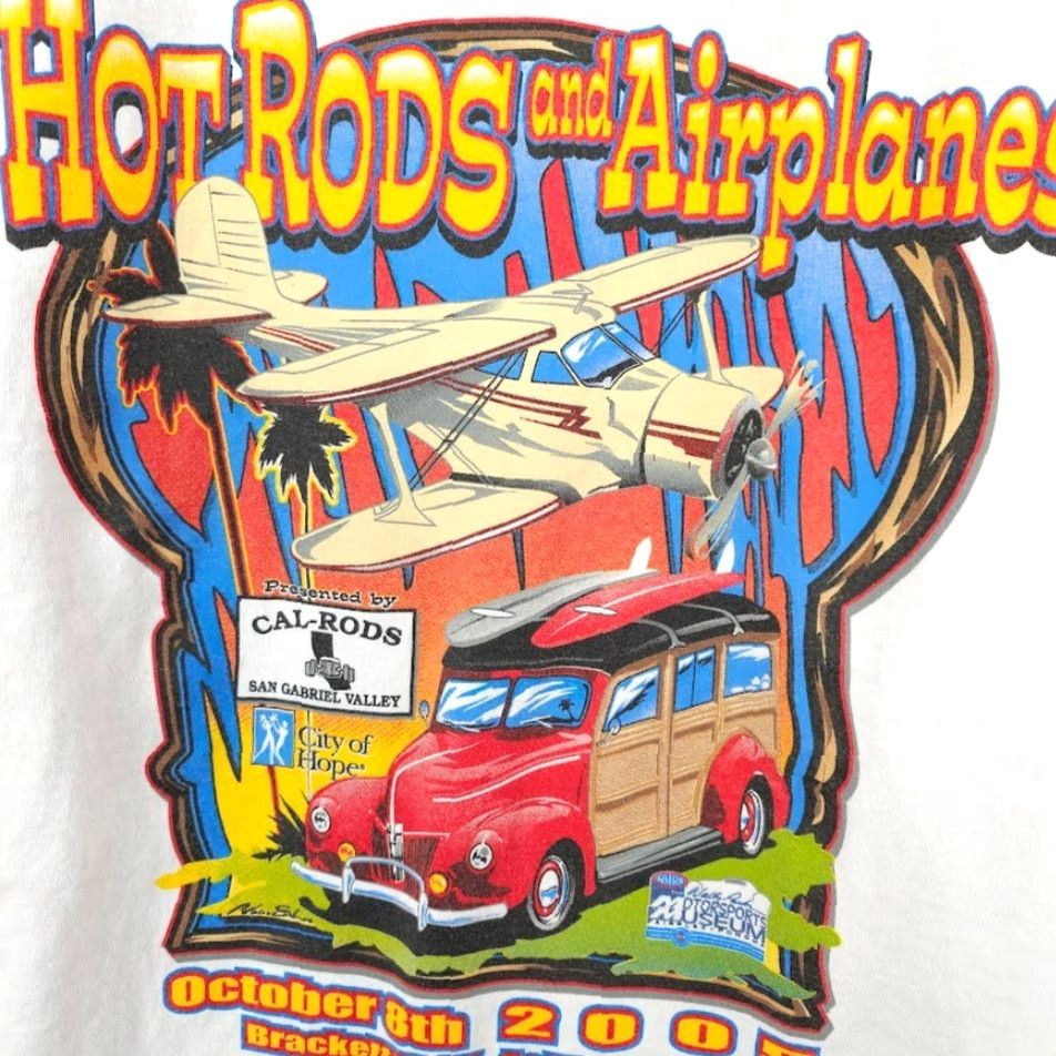 Gildan VINTAGE Hot Rods And Airplanes T Shirt Mens Size XL White Y2K 2005 Car Show Size US XL / EU 56 / 4 - 5 Thumbnail