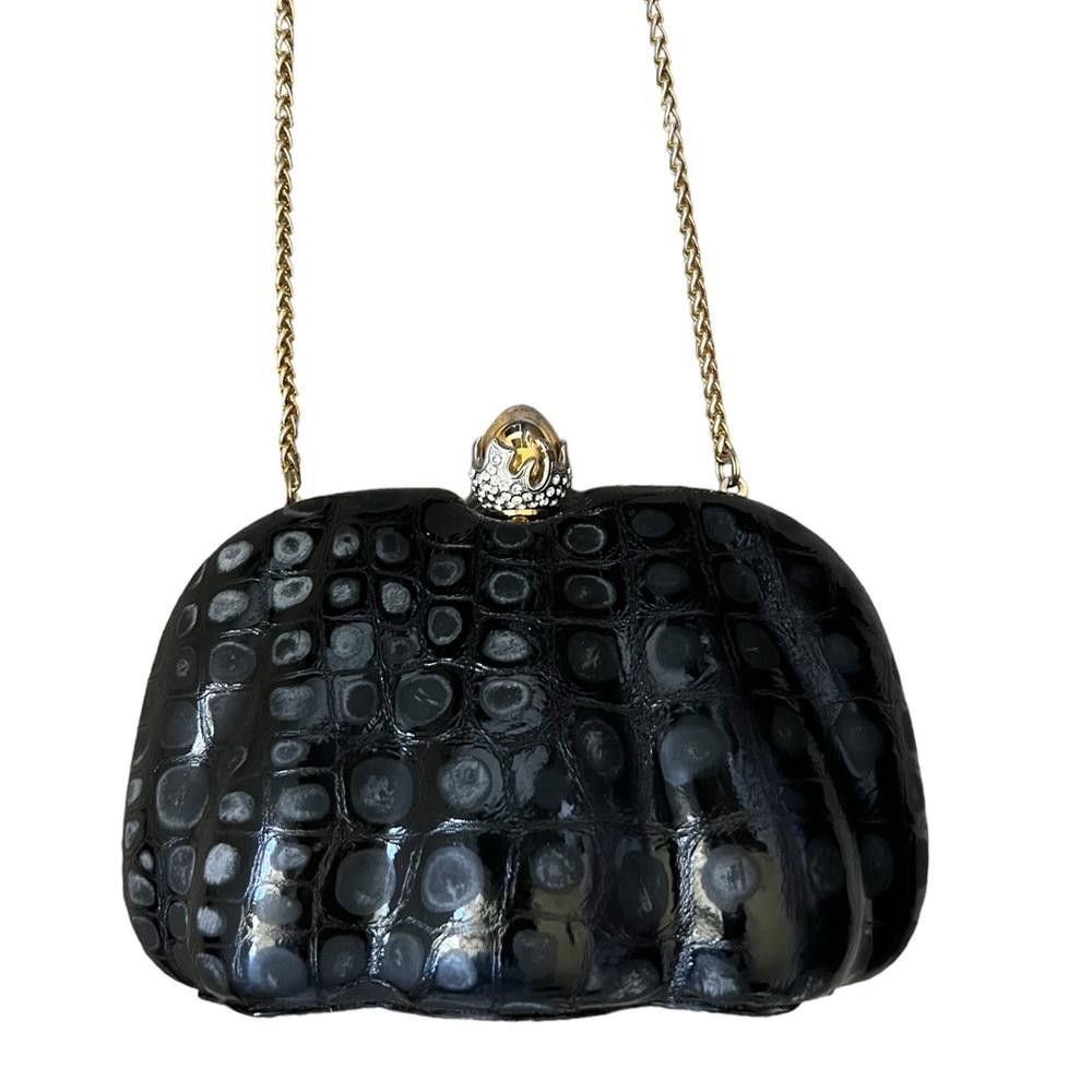 image of Vintage Rodo Italy Faux Snakeskin Patent Leather Purse Black, Women's