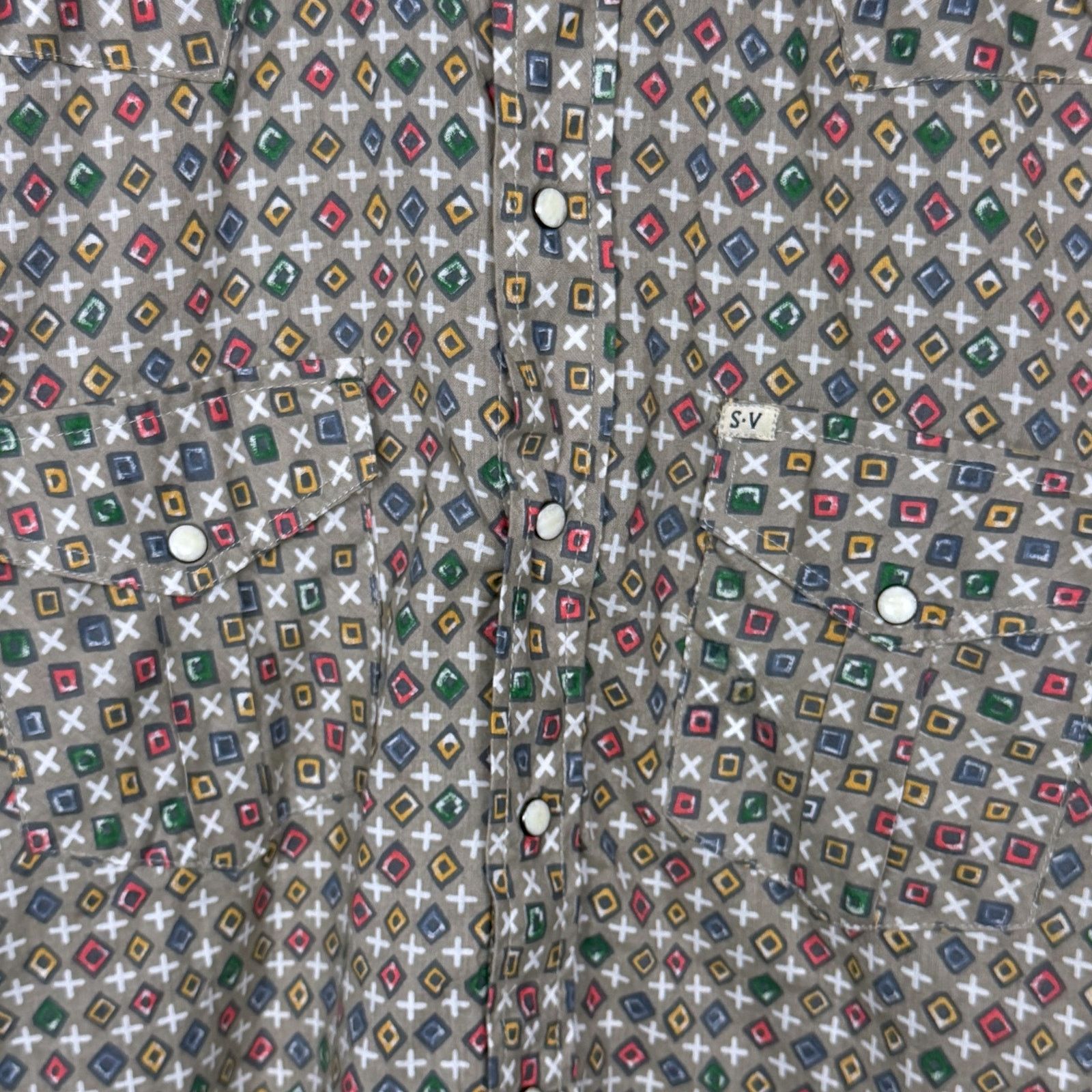 Salt Valley Salt Valley Western Mens L Geometric Tan S/S Pearl Snap Size US L / EU 52-54 / 3 - 4 Thumbnail