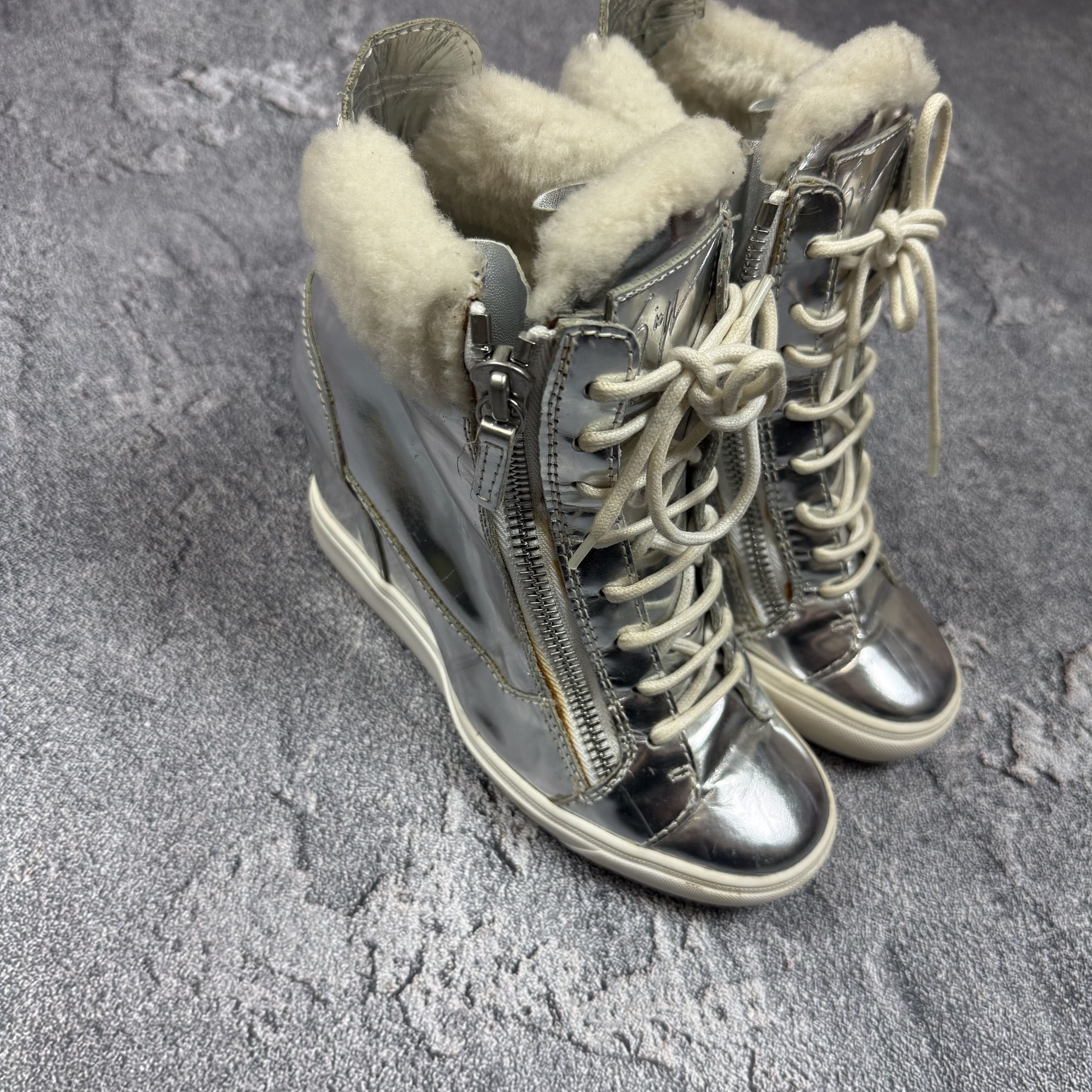 Giuseppe Zanotti RRP $1100+ Giuseppe Zanotti Mirror Silver Hi Top Sneakers Size US 5 / EU 37 - 2 Thumbnail