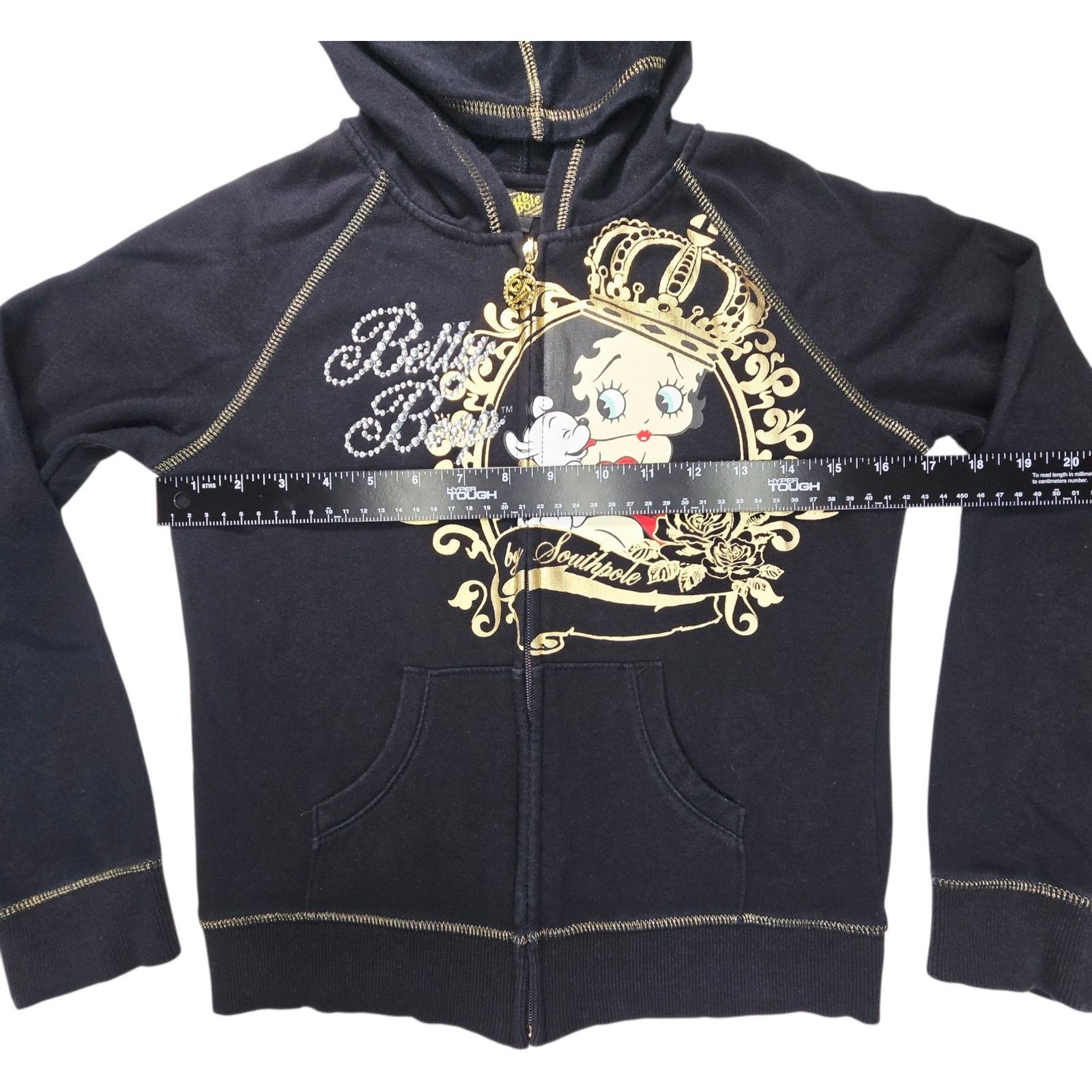Southpole Betty Boop Jacket Southpole XL 14 16 Black Gold Hoodie Y2K Size XL / US 12-14 / IT 48-50 - 6 Thumbnail