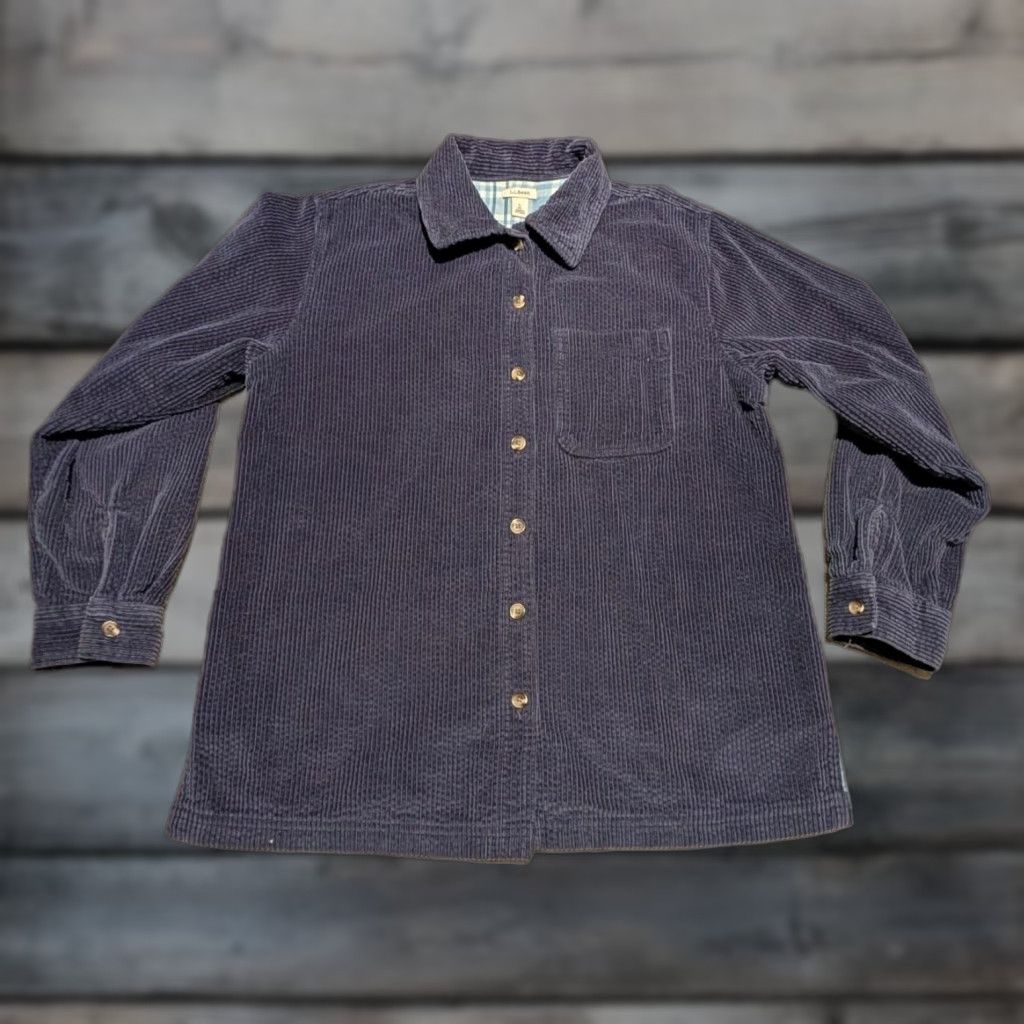 Vintage VINTAGE L.L. Bean Corduroy Shirt Jacket Womens Small Blue Plaid Flannel Lined Shacket Size S / US 4 / IT 40 - 1 Thumbnail