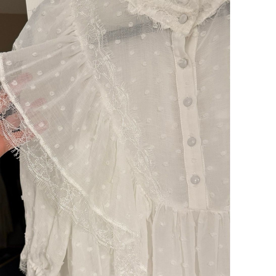 Other POL Swiss Dot Boho Cottagecore White Ruffle Lace Top NWOT Size S / US 4 / IT 40 - 5 Thumbnail