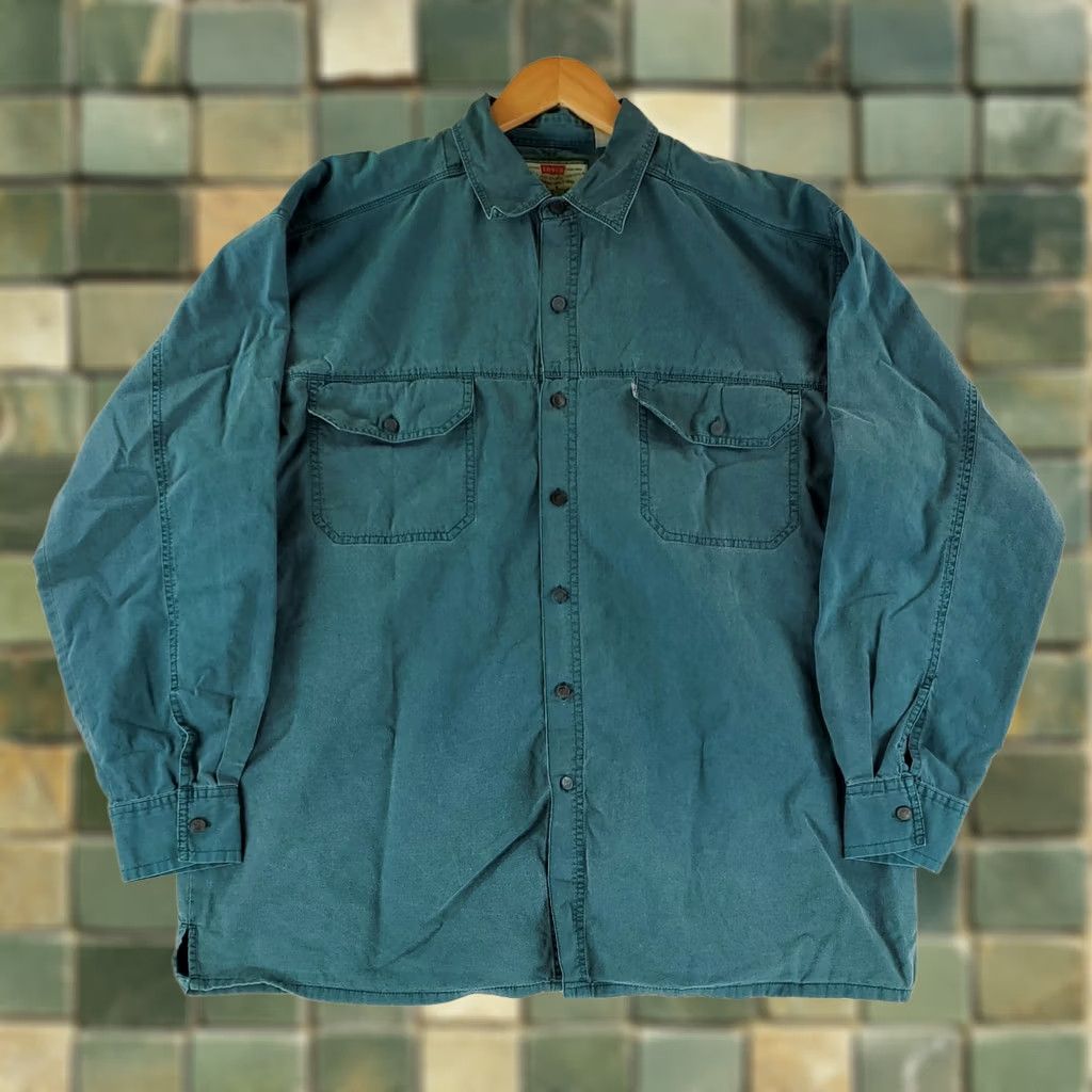 Levi's VINTAGE Levi's Shirt Denim Green 90s Button-Up Long Sleeve XL Mens Size US XL / EU 56 / 4 - 1 Thumbnail