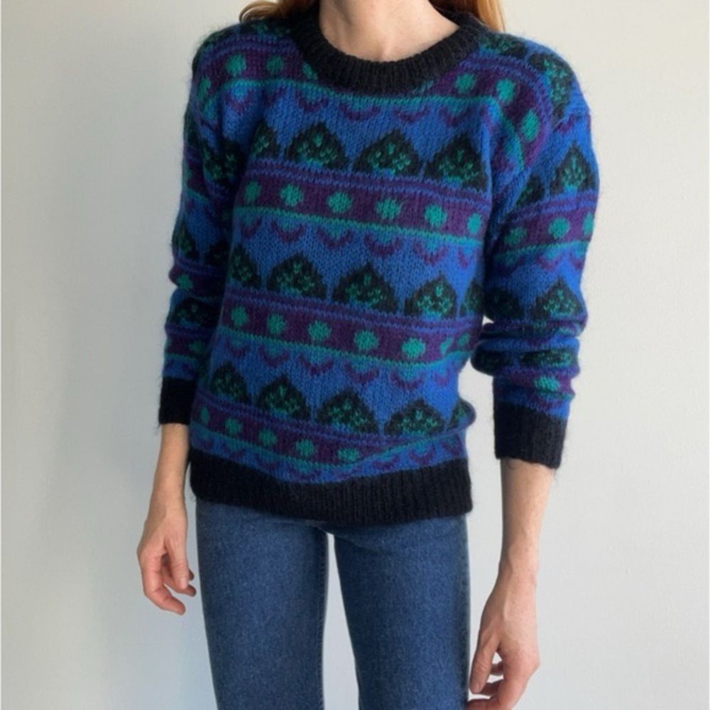 Vintage 80s Vintage Gallagher Crewneck Blue and Black Patterned Moha Size US S / EU 44-46 / 1 - 1 Thumbnail