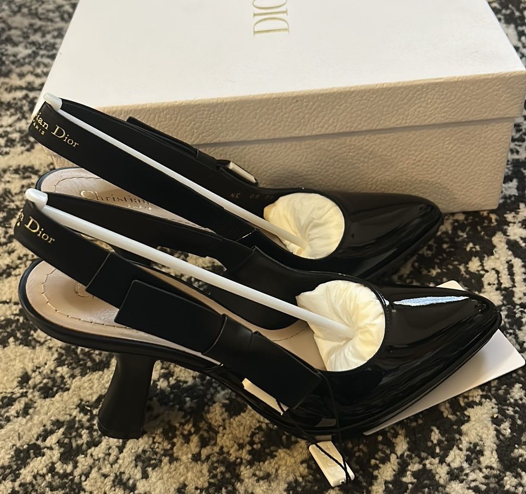 Dior Dior Sweet-D Slingback Pump Black Patent Leather Calfskin Size US 9 / IT 39 - 3 Thumbnail