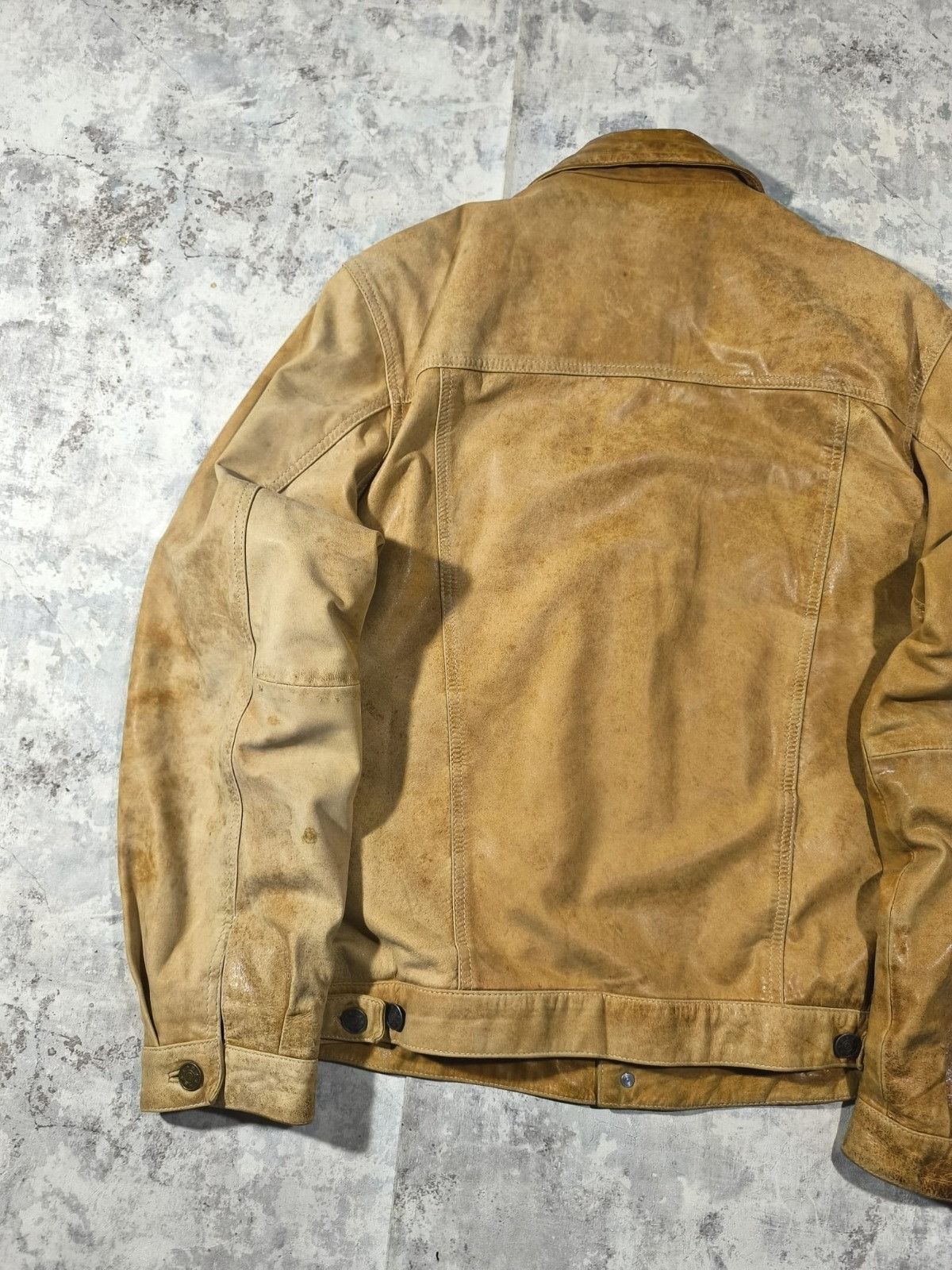 Leather Vtg Faded Distressed Leather Trucker Jacket Vintage 90s Size US L / EU 52-54 / 3 - 4 Thumbnail