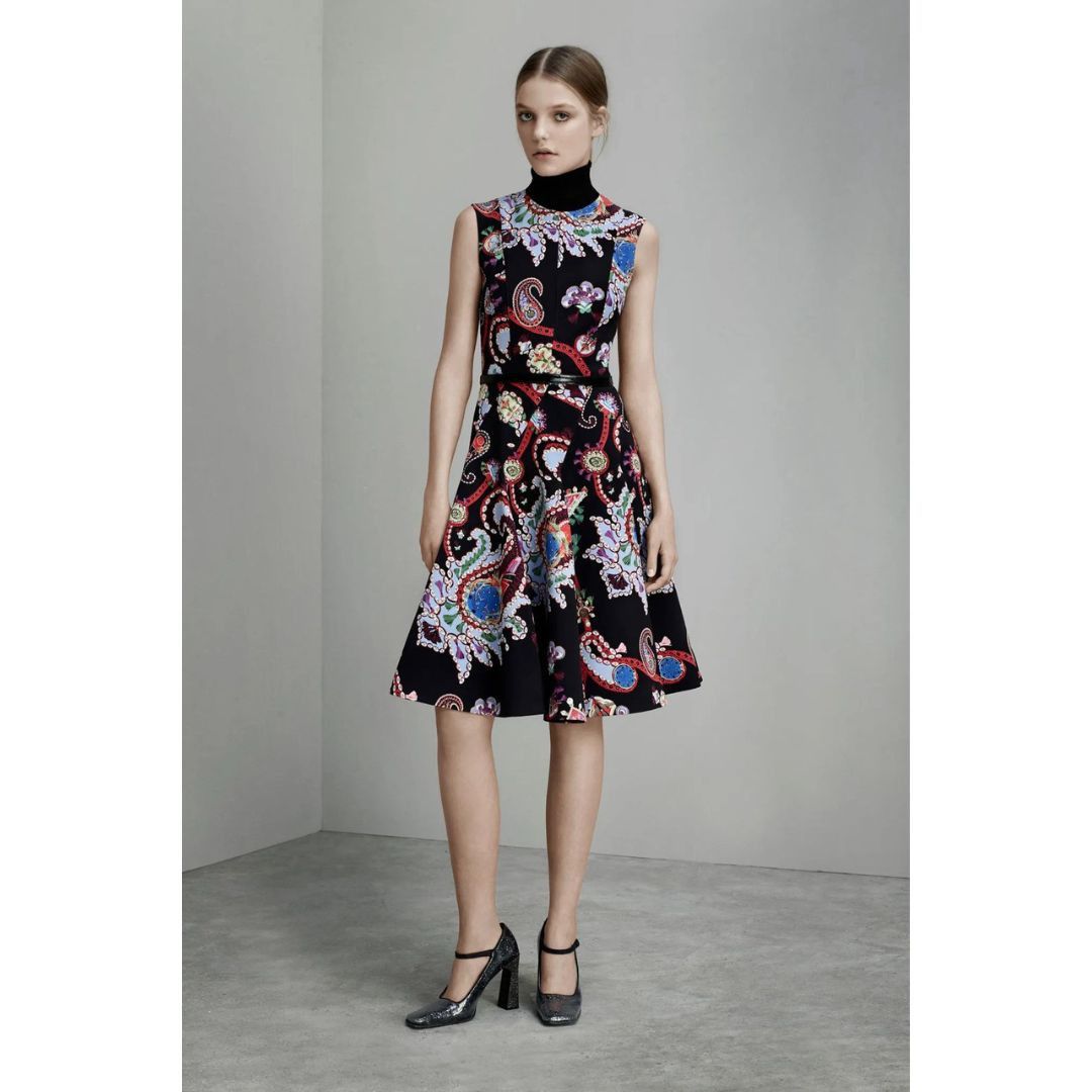 Mary Katrantzou Mary Katrantzou Black Silk Printed Ruffle A-Line Dress Size M / US 6-8 / IT 42-44 - 4 Thumbnail