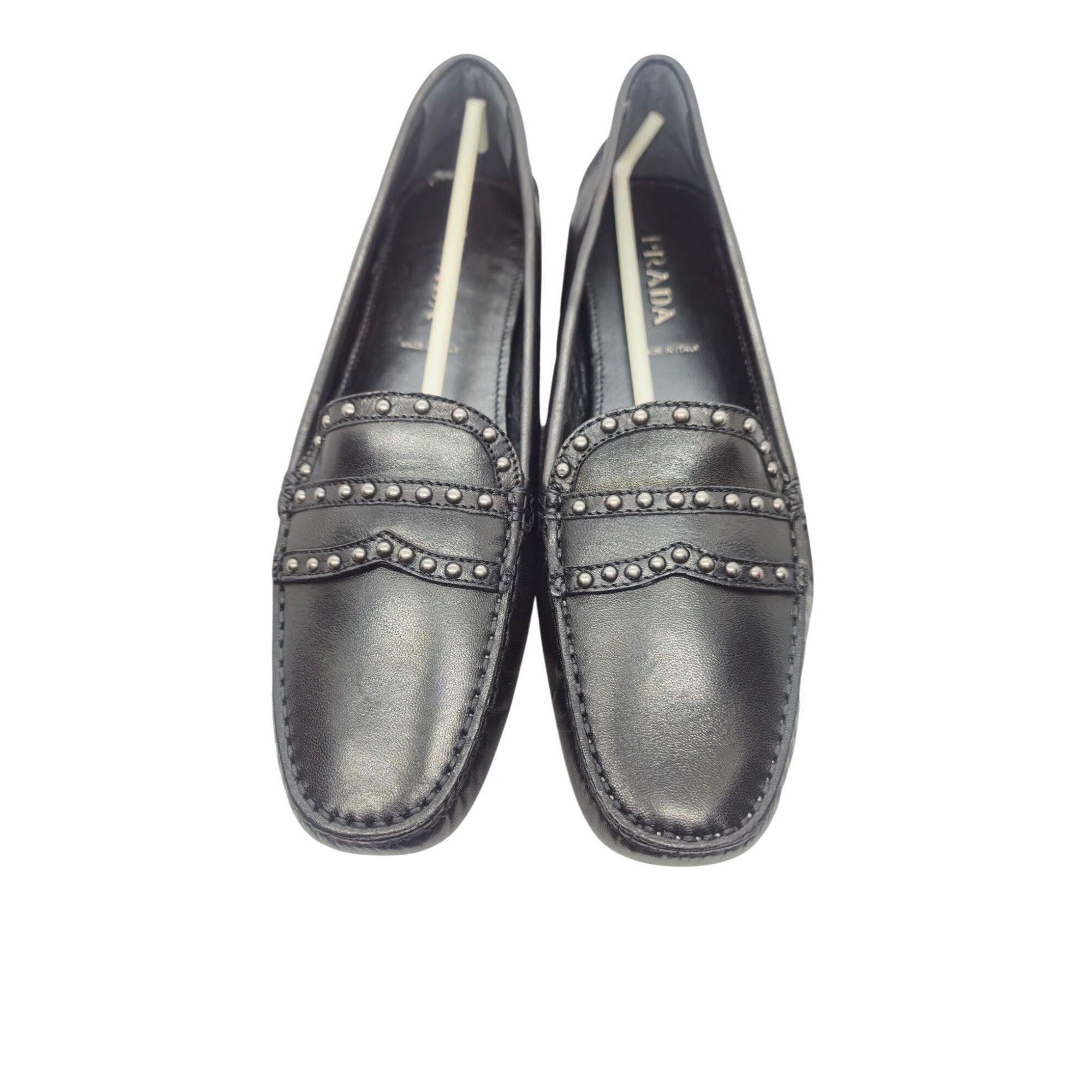 Prada Prada Womens Black Leather Studded Loafers Size 39 original Size US 9 / IT 39 - 2 Thumbnail