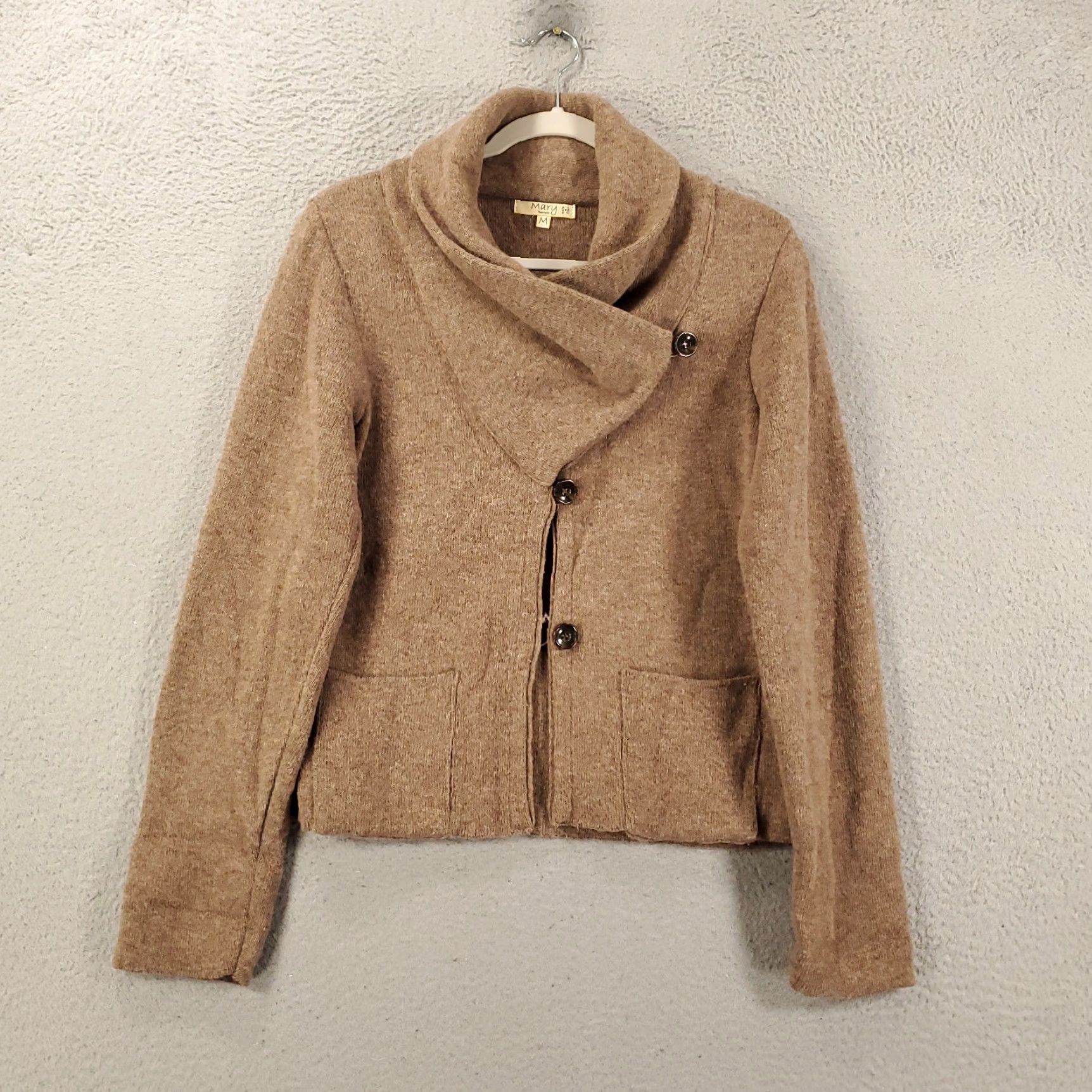 Vintage Made in Italy Wool Moto Jacket Womens Medium Brown Button Up Sweater Size M / US 6-8 / IT 42-44 - 2 Thumbnail