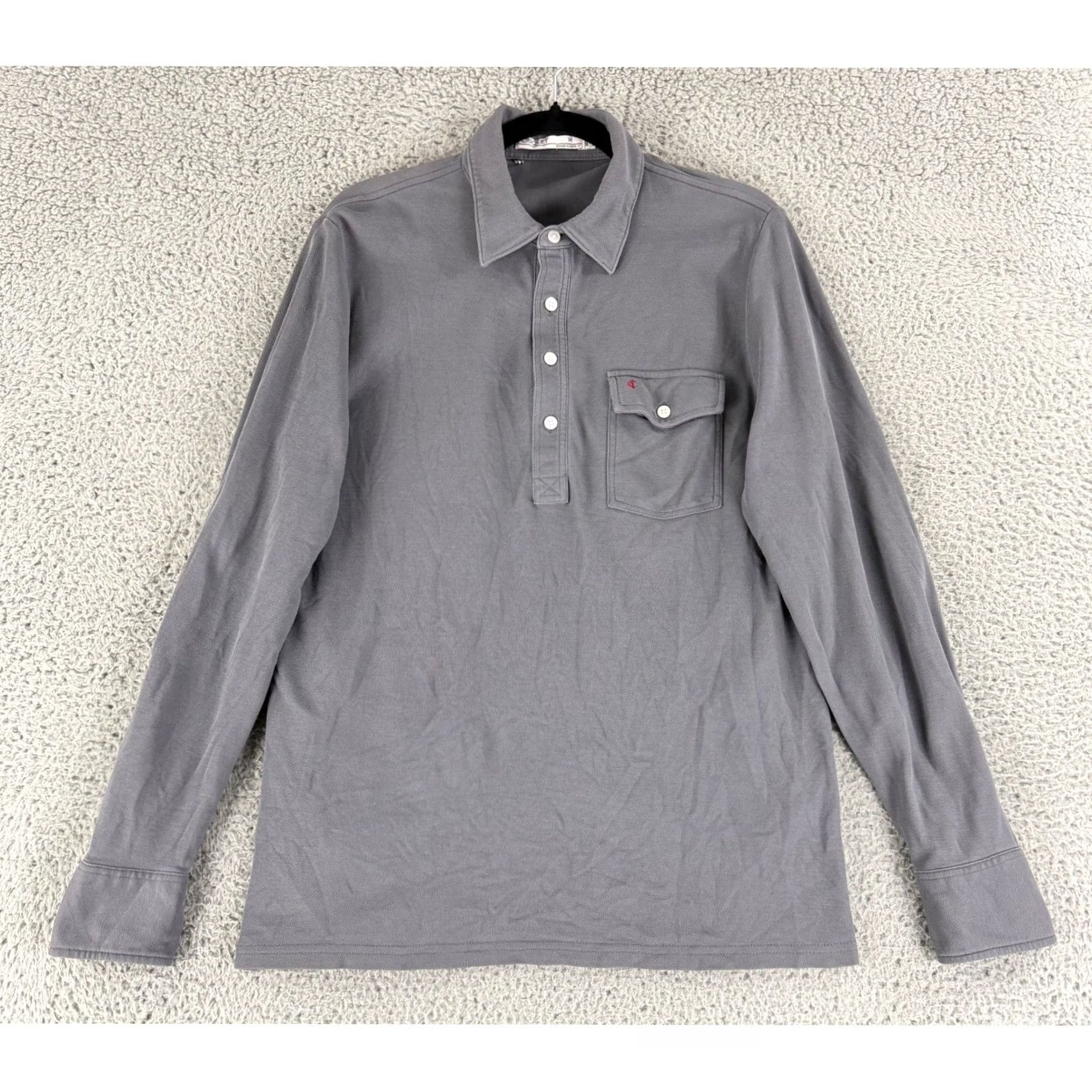 Vintage Criquet Polo Shirt Mens M Grey Pima Cotton Knit Pocket Long Sleeve Button Yardage Classic Preppy Casual Business Travel Size US M / EU 48-50 / 2 - 2 Thumbnail