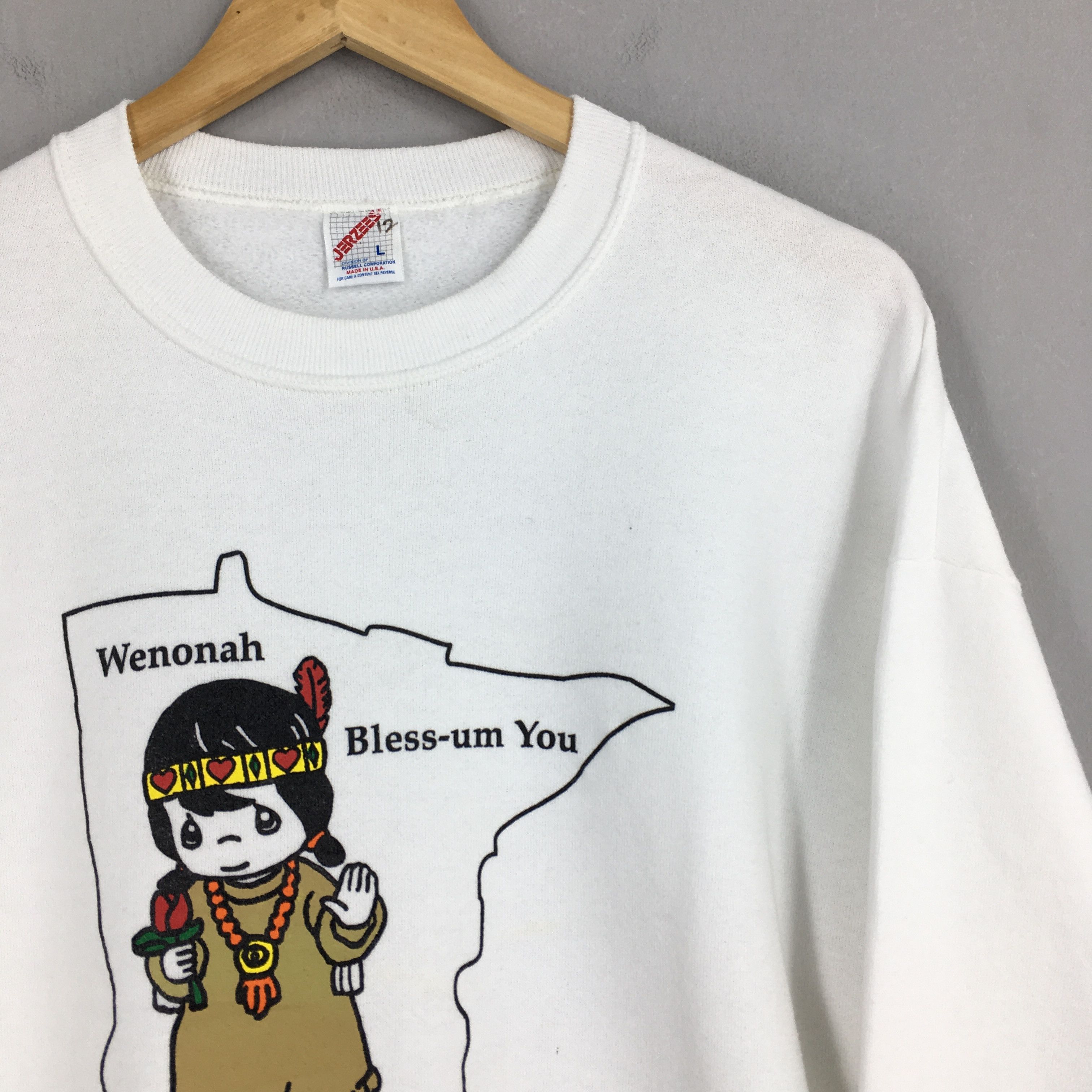 Jerzees Vintage 90s Wenonah Bless Um You Pullover Sweatshirt Large Size US L / EU 52-54 / 3 - 2 Thumbnail