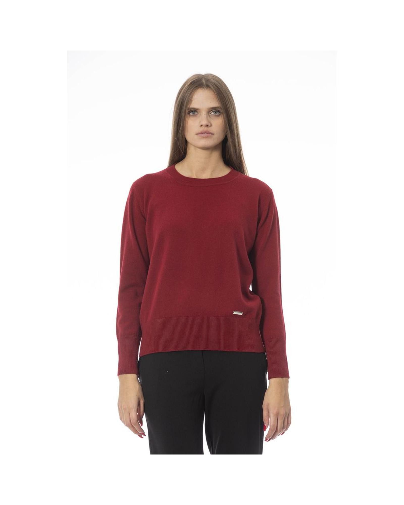 image of Baldinini Wool Crewneck Sweater With Ribbed Details in Red, Women's (Size Small)