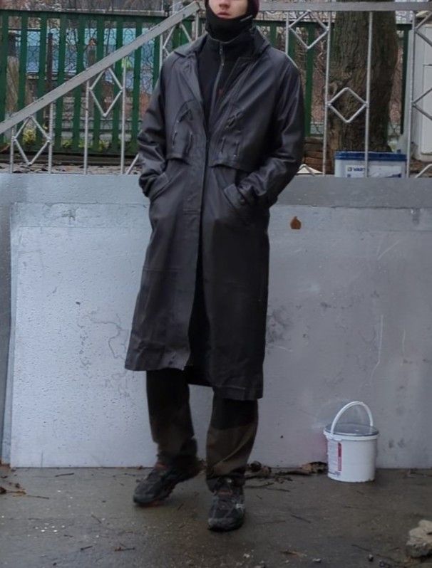 Japanese Brand × Vintage Black Retro Long Leather Jacket Vintage Archive 90s 80s Size US XL / EU 56 / 4 - 1 Thumbnail