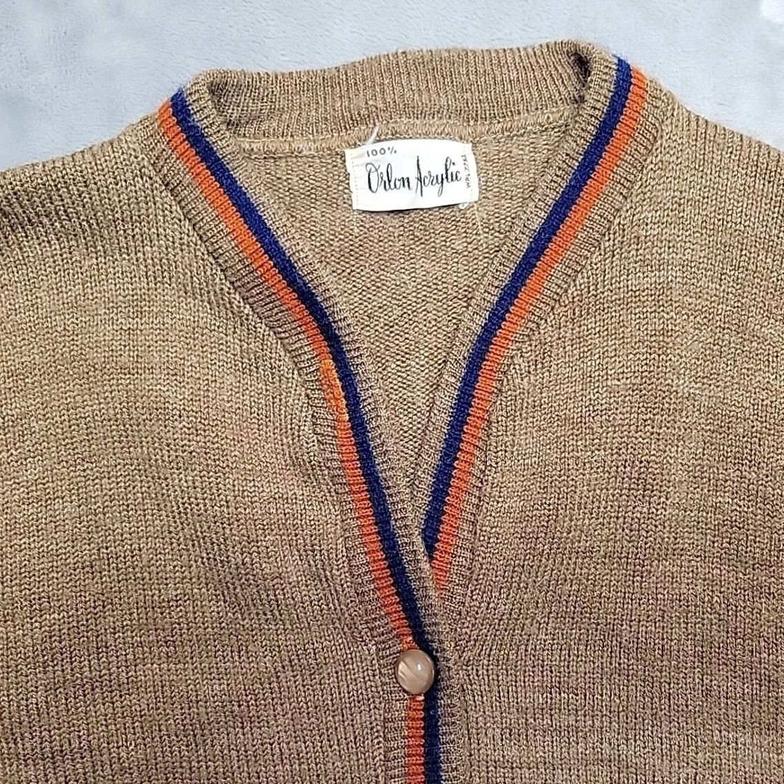 Vintage VTG Orlon Axrylic Sweater Womens S Brown Orange Blue Trim Button Cardigan READ Womens S Brown Orange Blue Trim Button Cardigan Size S / US 4 / IT 40 - 3 Thumbnail