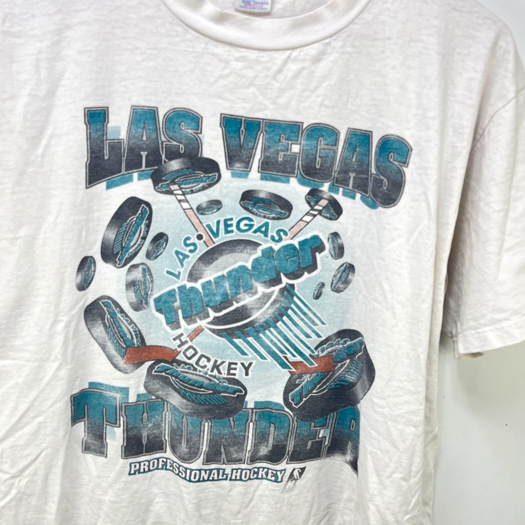Jerzees VINTAGE Las Vegas Thunder T-Shirt XL Men White Short Sleeve 90s Exact Stitch Size US XL / EU 56 / 4 - 2 Thumbnail