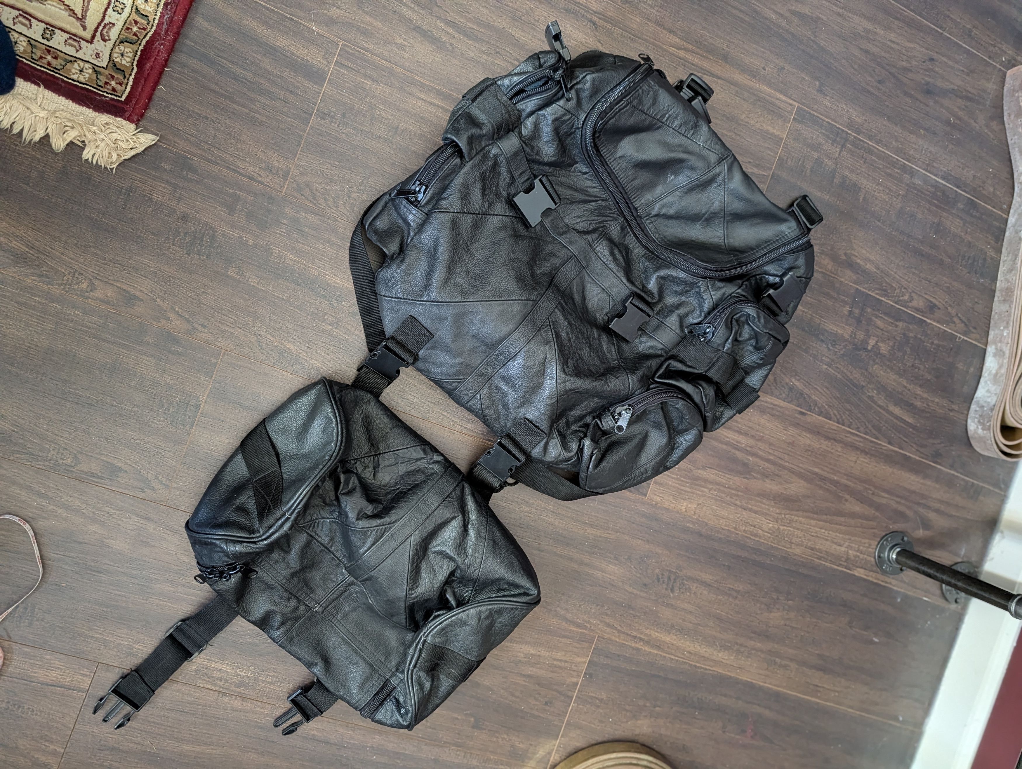 Vintage VTG leather 2-piece black biker cargo backpack Size ONE SIZE - 13 Thumbnail
