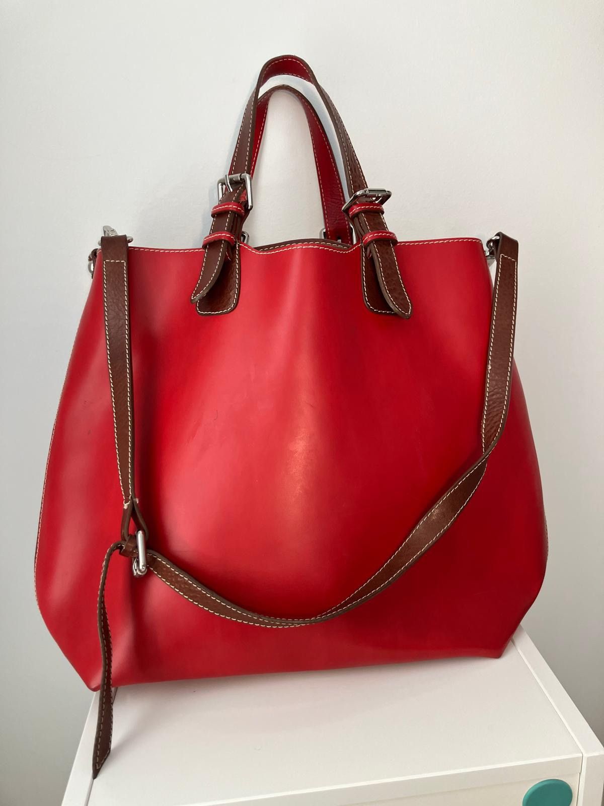 Angelo Nardelli Nardelli Red Leather Tote Bag - Made in Italy Size ONE SIZE - 1 Thumbnail