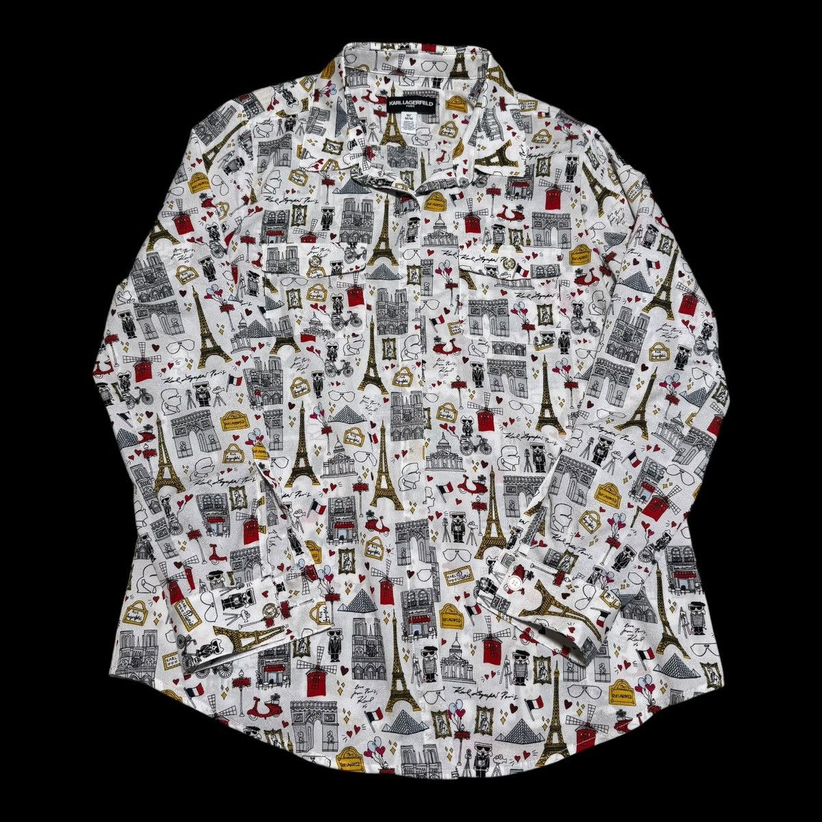Karl Lagerfield French Paris Print Blouse Women’s Medium Top