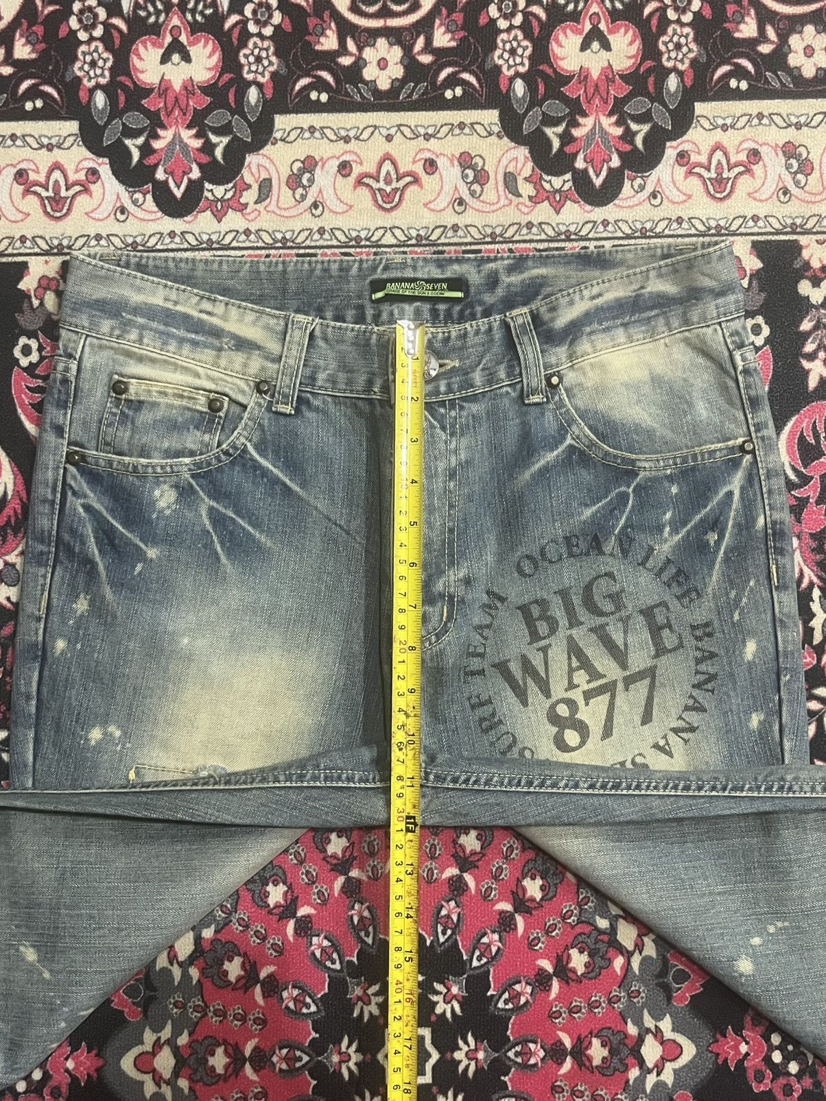 Japanese Brand Banana Seven Big Wave 877 Mud Washed Distressed Flare Jeans Size US 32 / EU 48 - 13 Thumbnail