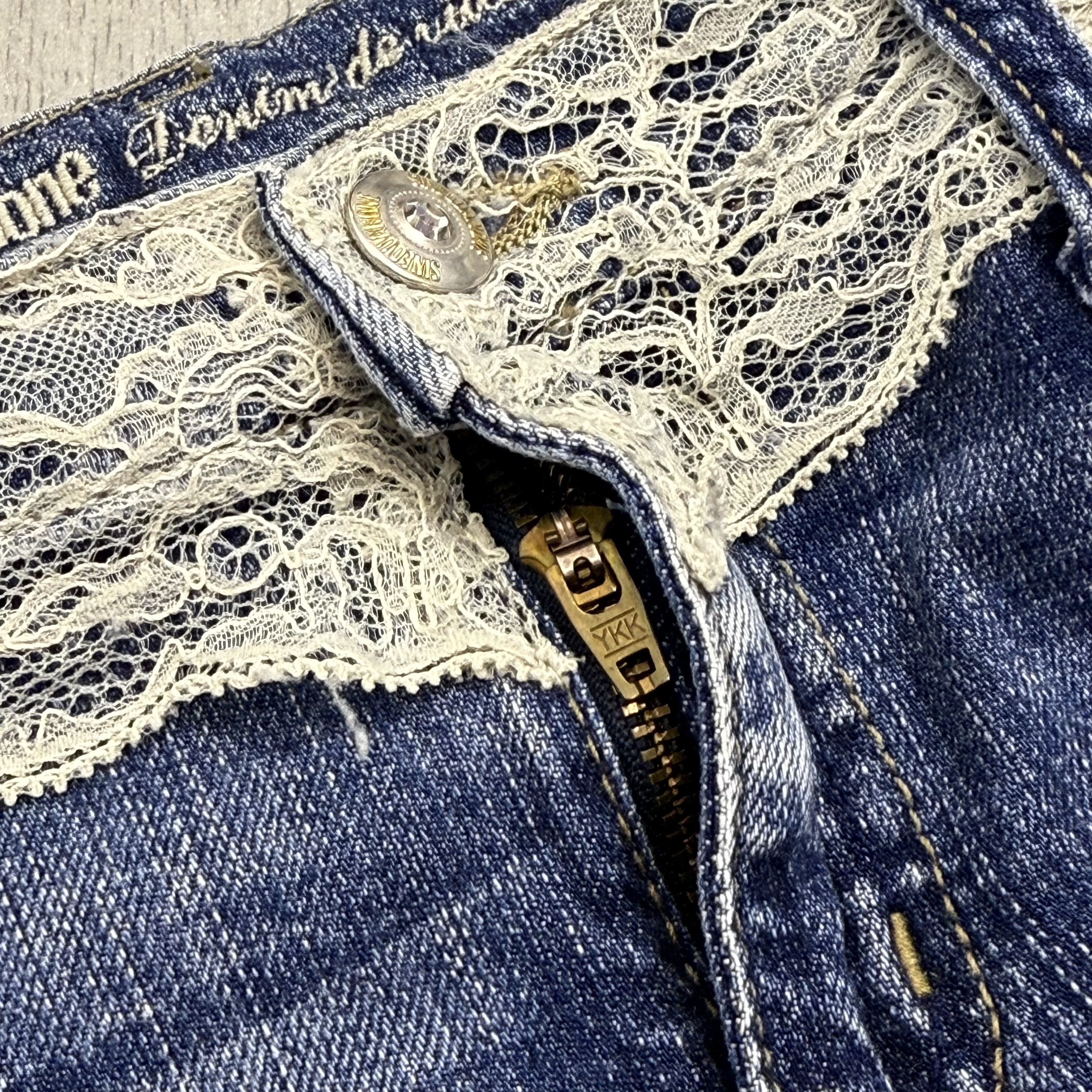 Vintage Vintage Y2K Avantgarde Blue Denim Lace Mini Skirt Low Rise Size 26" / US 2 / IT 38 - 11 Thumbnail