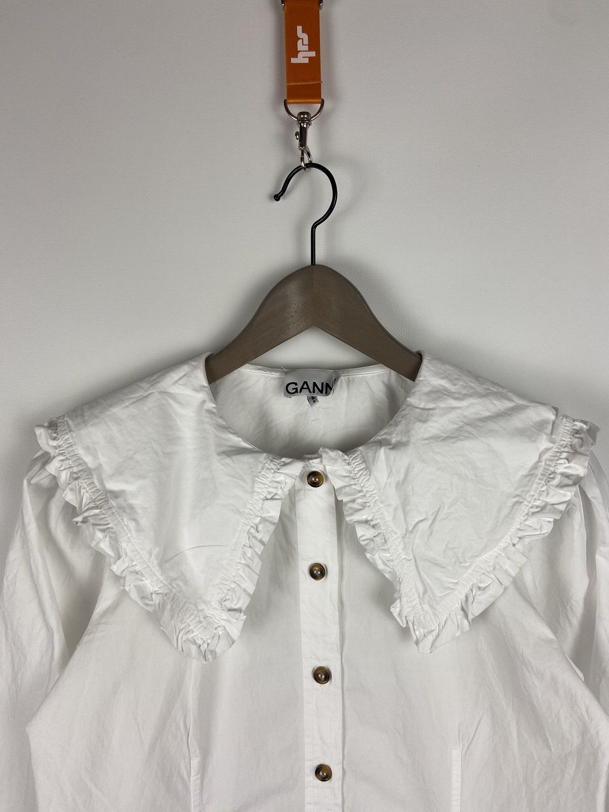 Designer × Ganni RRP$205 GANNI White Cotton Oversized Ruffled Collar Shirt Size XS / US 0-2 / IT 36-38 - 3 Thumbnail