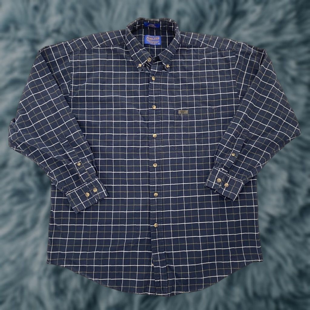 Pendleton Pendleton Shirt Adult Large Blue Check Long Sleeve Button Up Pocket Cotton Men L Vintage Size US L / EU 52-54 / 3 - 1 Thumbnail