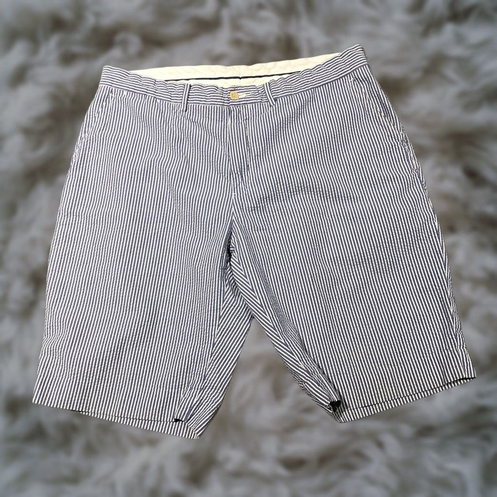 Polo Ralph Lauren Polo Ralph Lauren Seersucker Shorts Men's 36 Blue White Stretch Classic Fit Blue White Striped Flat Front Casual Shorts Mens 36 Size US M / EU 48-50 / 2 - 1 Thumbnail