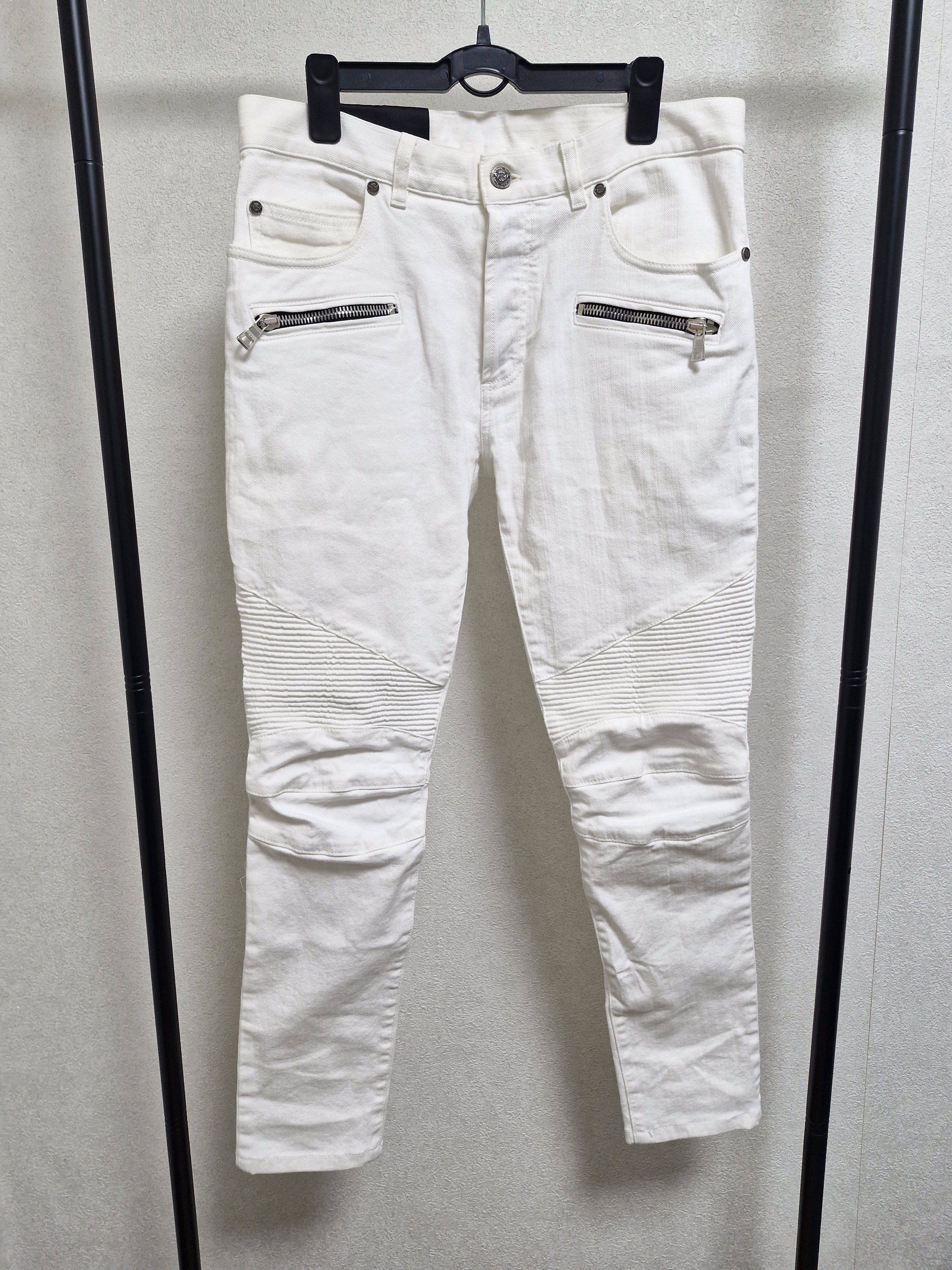 Balmain White Biker Jeans | Grailed