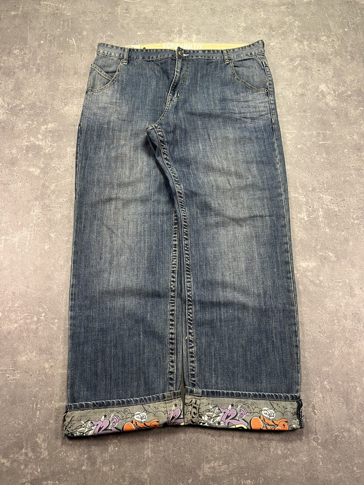 Ecko Unltd. Crazy 2000s Ecko Unltd. Grafitti Printed Flaps Baggy Jeans Size US 40 / EU 56 - 2 Thumbnail