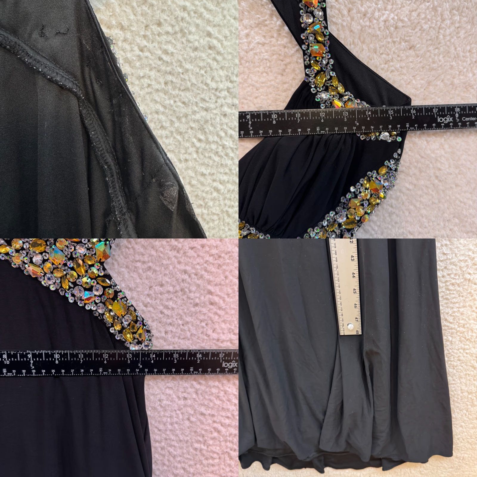 Vintage VINTAGE Y2K Prom Dress 10 Large Black Rhinestone Backless Maxi Formal Cocktail Masquerade Dress Women Size L / US 10 / IT 46 - 8 Thumbnail