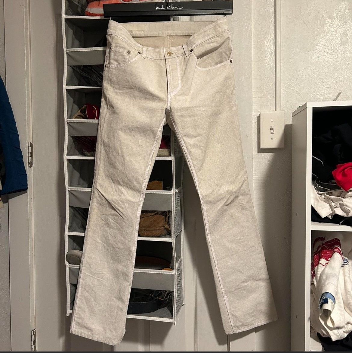 Alexander McQueen Alexander McQueen 2009 Painted Seam White Canvas Pants Size US 30 / EU 46 - 1 Thumbnail