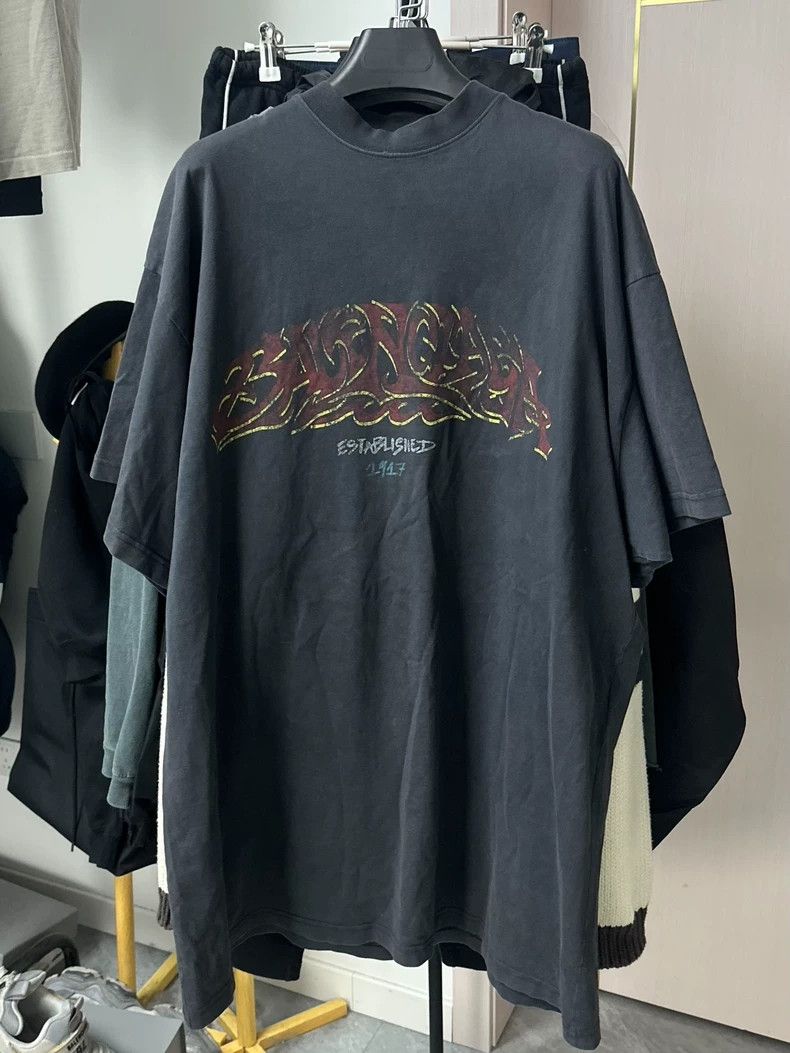 Balenciaga Balenciaga 24ss Disaster Flame Made Old Short Sleeve T-Shir Size US M / EU 48-50 / 2 - 1 Thumbnail