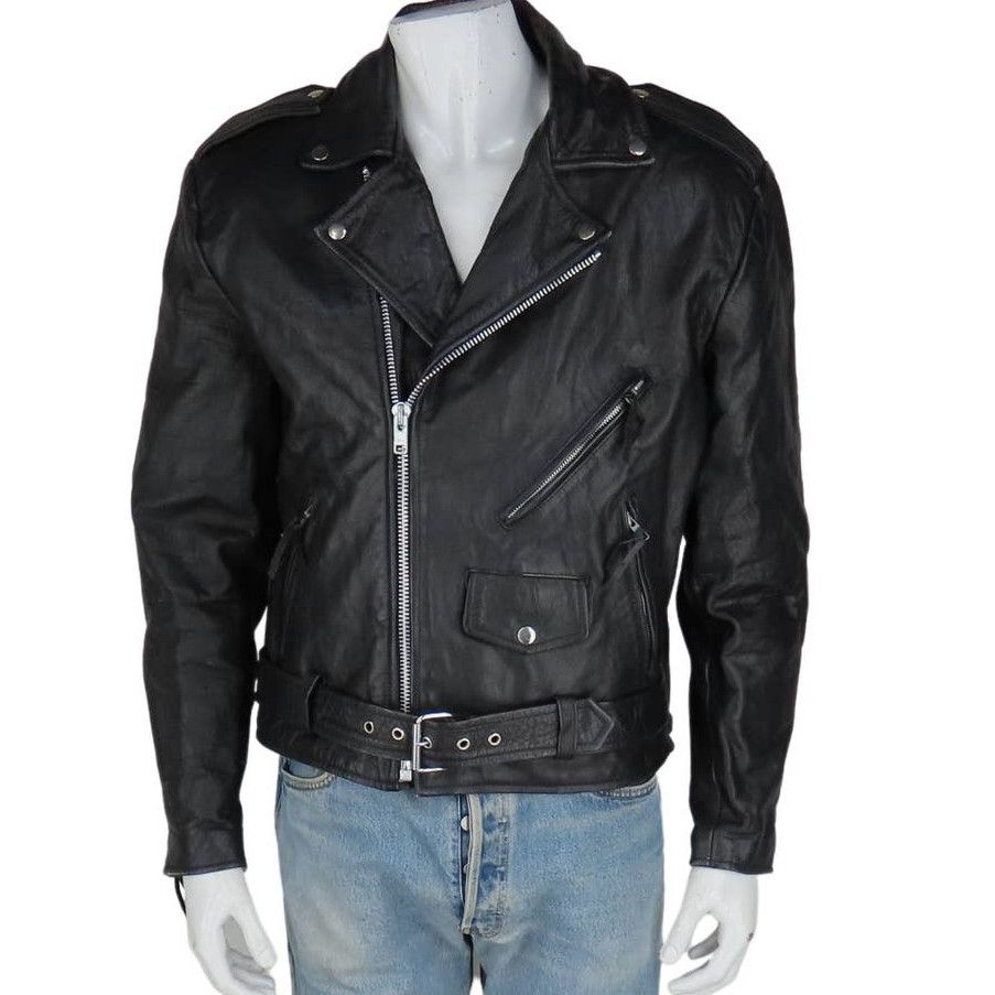 image of Wilsons Leather Vintage Wilsons Punk Rock Moto Leather Jacket M in Black, Men's (Size Medium)