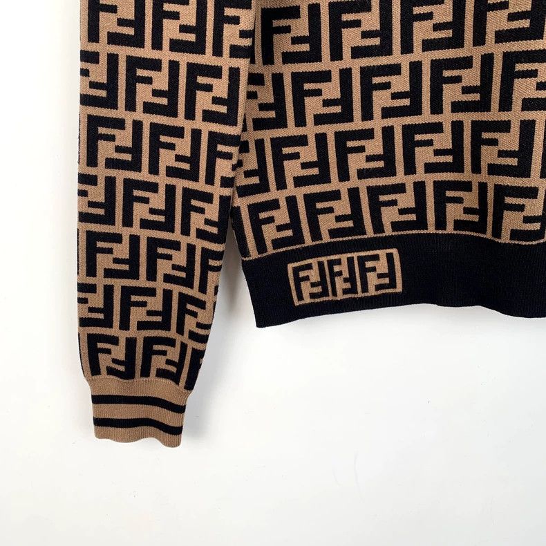 Fendi FENDI Brown logo letter full-print crewneck long-sleeve kn Size 4XL / US 24-26 - 4 Thumbnail