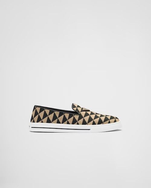 Prada o1w1db11124 Embroidered Fabric Slip Ons in Black/Beige Size US 9 / IT 39 - 1 Thumbnail