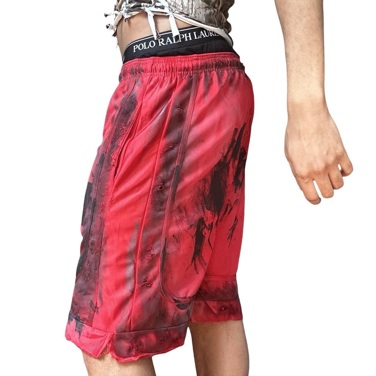 Other ASTROBOI* Red Distress Black Painted Basketball Shorts - Med Size US 32 / EU 48 - 4 Thumbnail