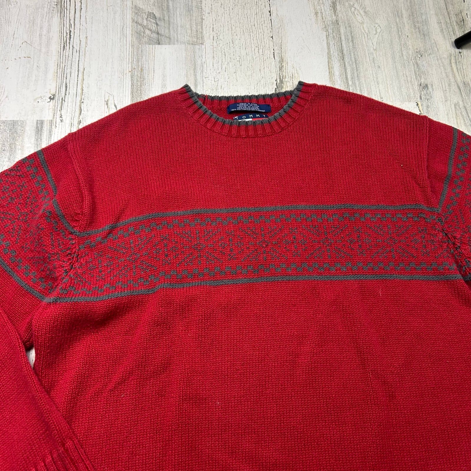 Tommy Hilfiger × Vintage Vintage Tommy Hilfiger 90s Red Cotton Pullover Sweater Size US L / EU 52-54 / 3 - 3 Thumbnail