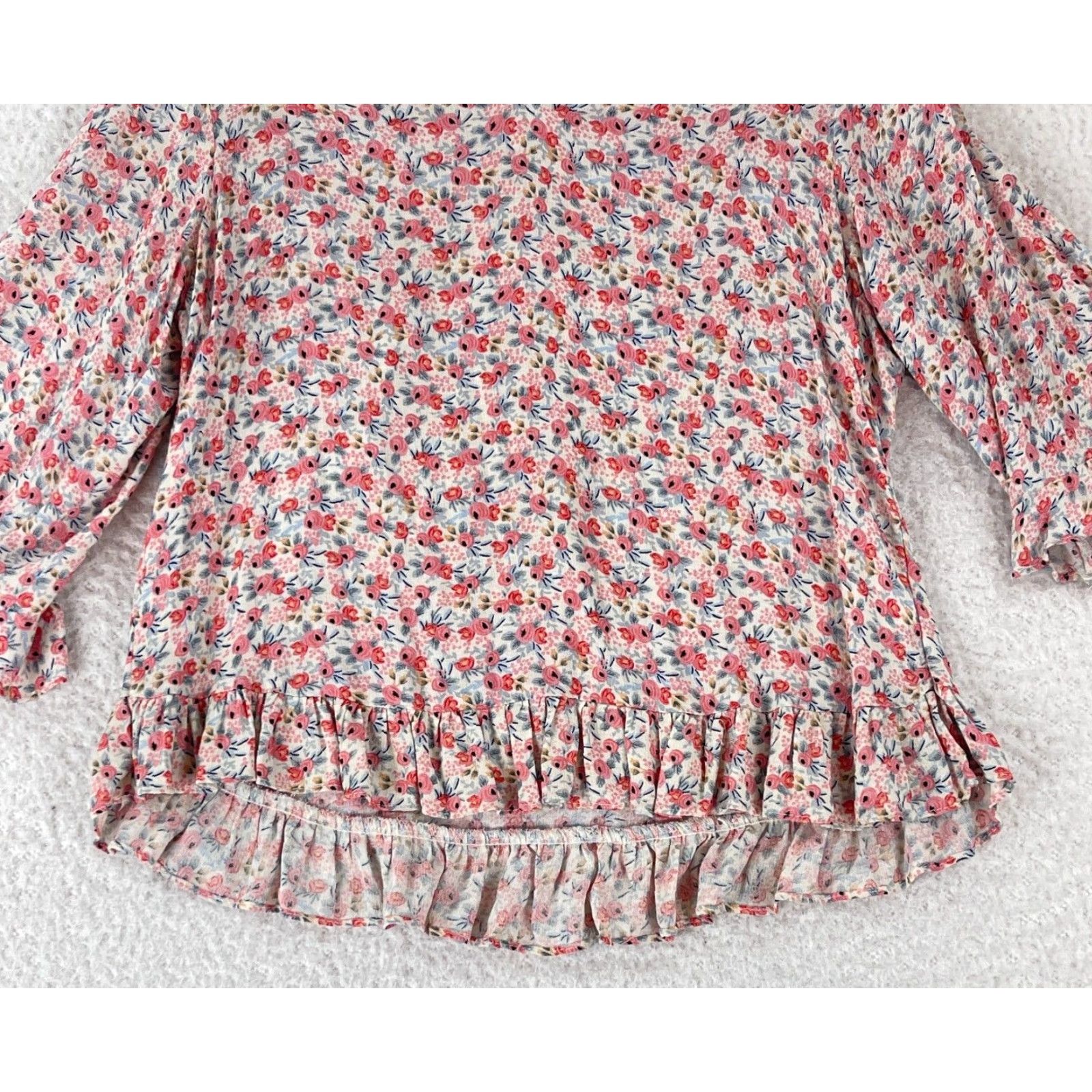 Cynthia Rowley Cynthia Rowley Pink Floral Print Peplum Shirt Womens V-Neck 3/4 Sleeve Size Small Size S / US 4 / IT 40 - 6 Thumbnail