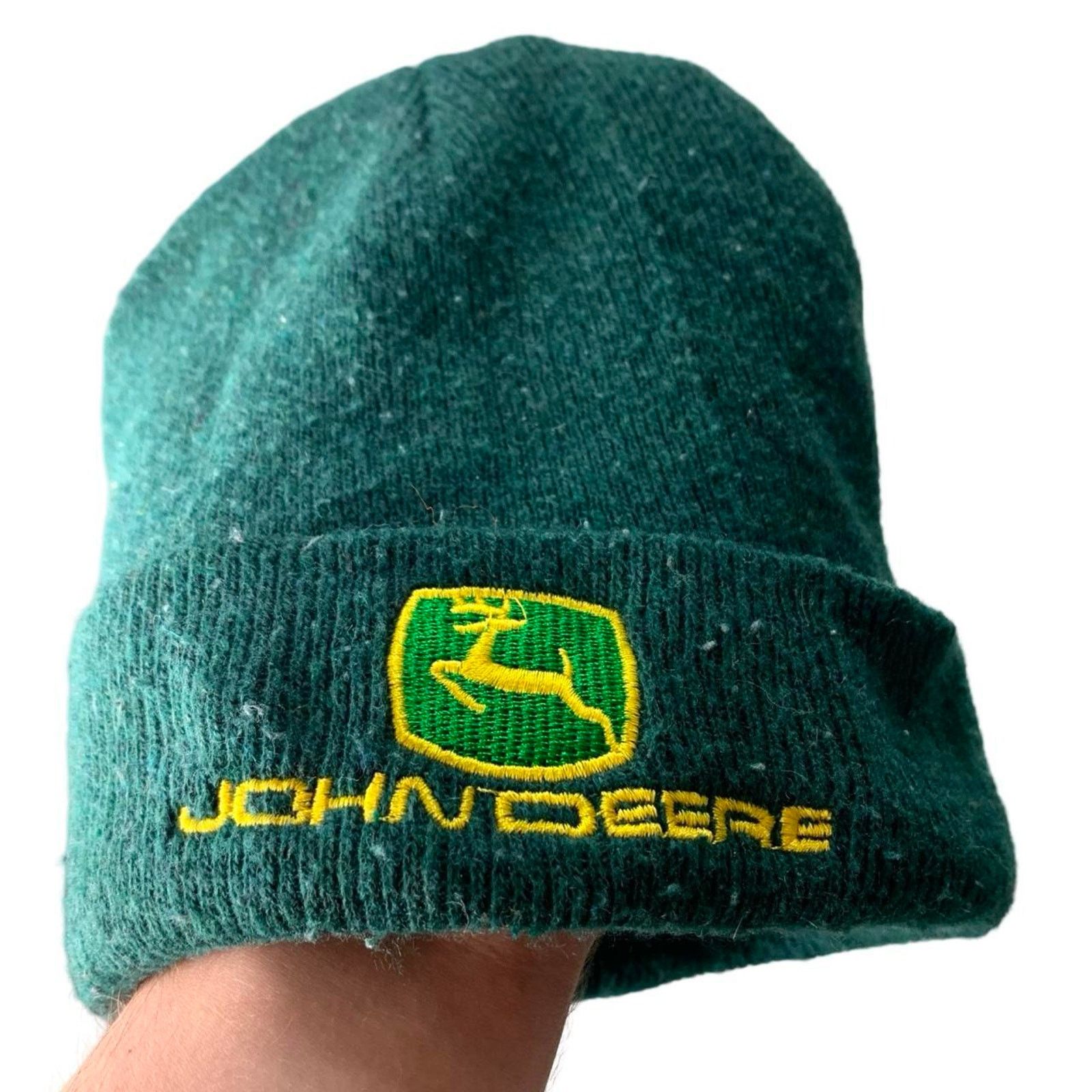 Vintage Vintage 90s Embroidered Green John Deer Knit Beanie Size ONE SIZE - 2 Thumbnail