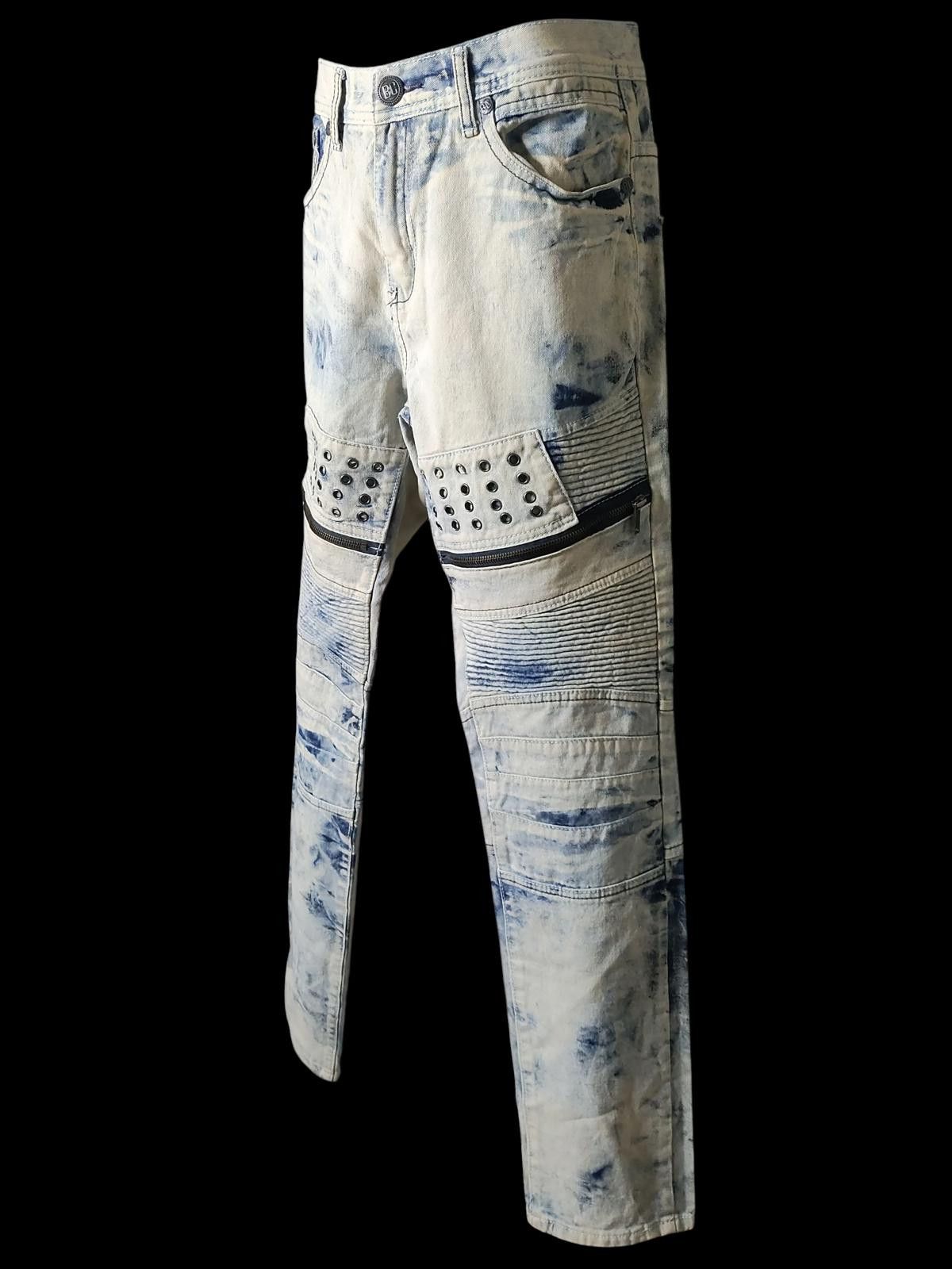 Other Men's Statement Acid Wash Jeans with Stud and Zipper Details Size US 32 / EU 48 - 5 Thumbnail